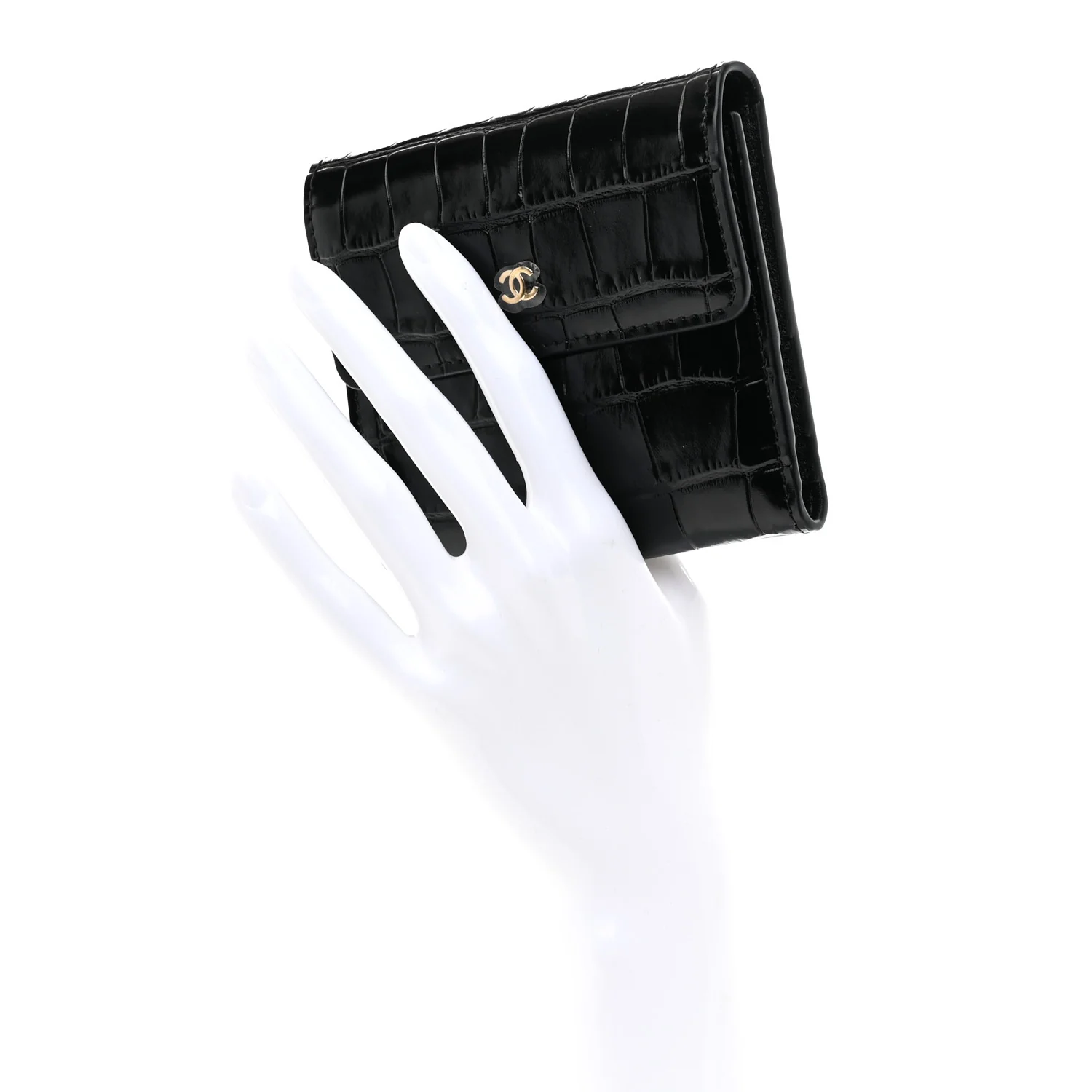 Calfskin Crocodile Embossed Crococo Flap Wallet Black - Image 2