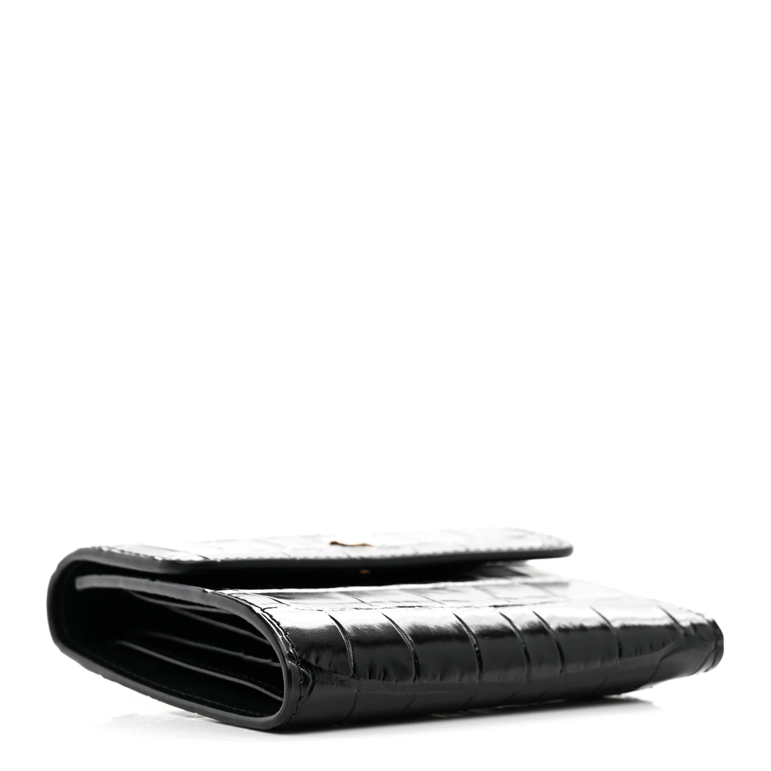 Calfskin Crocodile Embossed Crococo Flap Wallet Black - Image 4