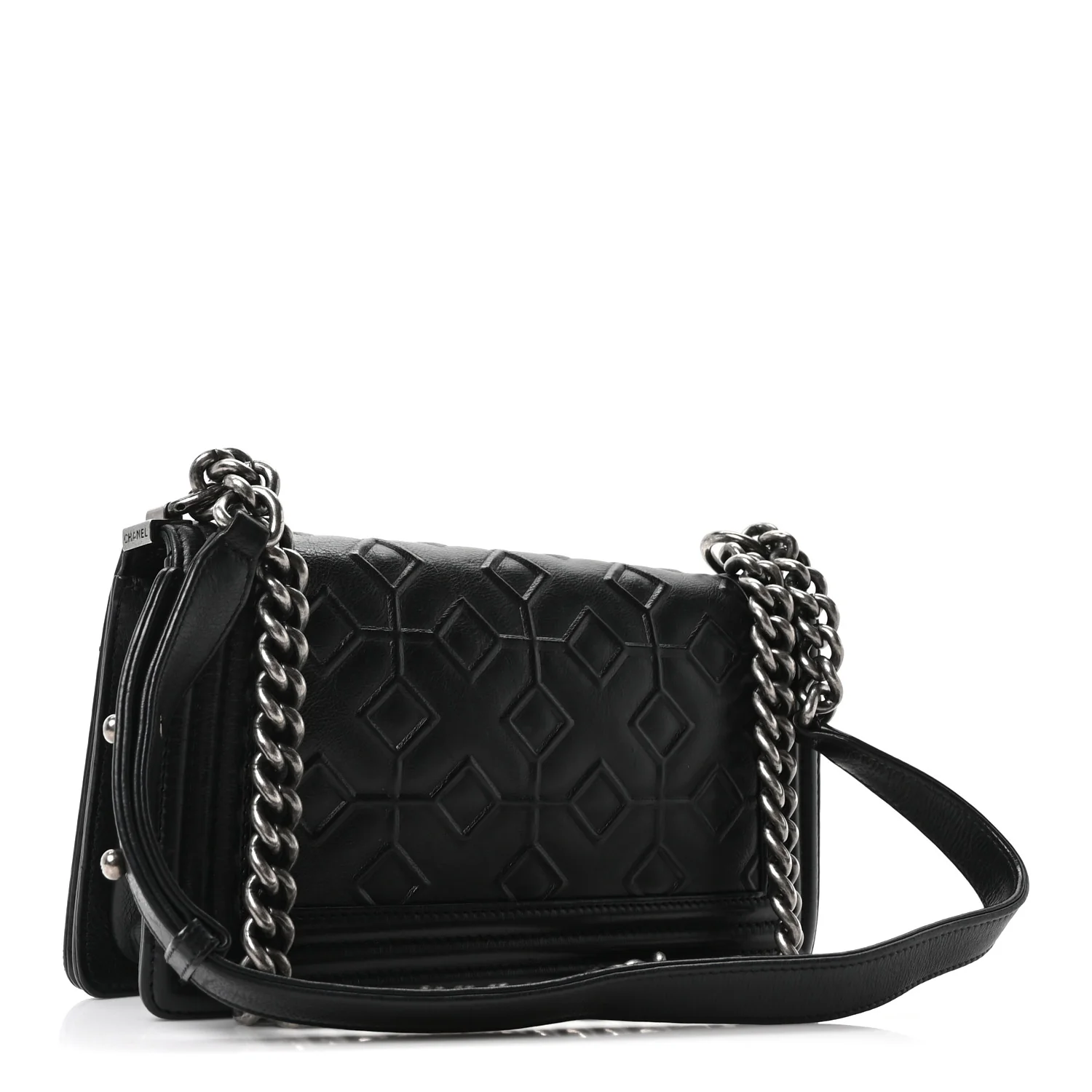 Calfskin Crystal Embossed Medium Boy Flap Black - Image 3