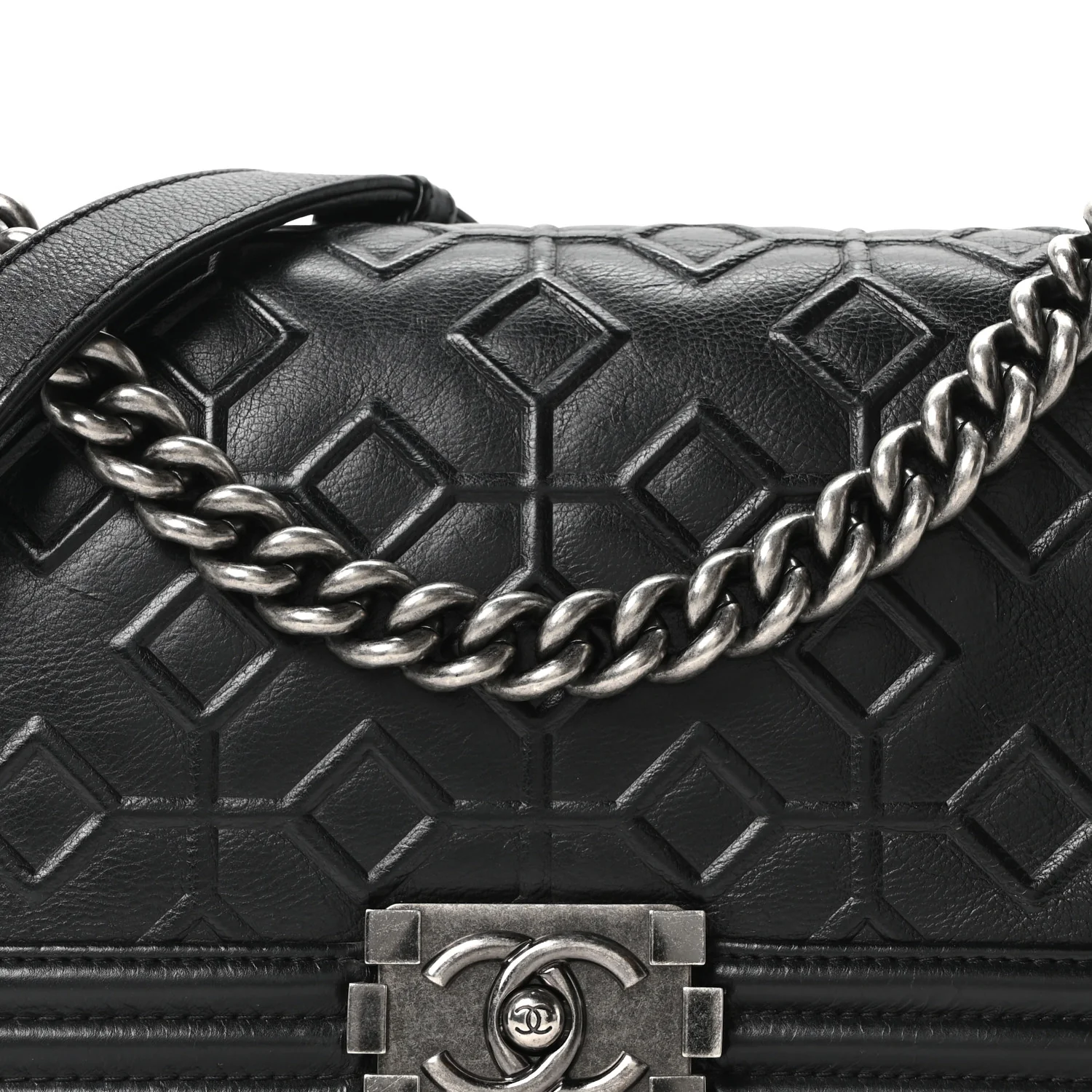 Calfskin Crystal Embossed Medium Boy Flap Black - Image 8