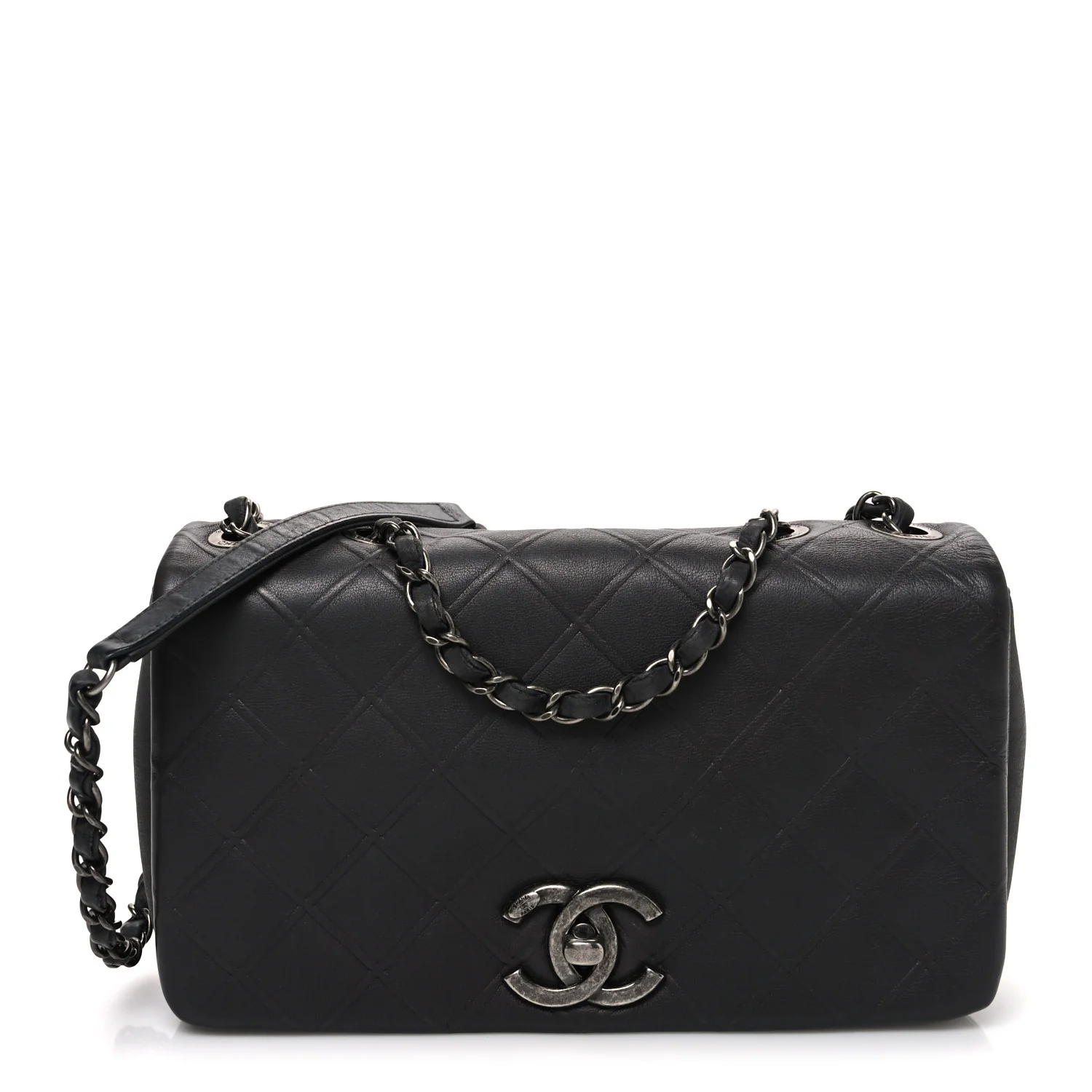 Calfskin Diamond Embossed Medium New Chic Flap Dark Grey