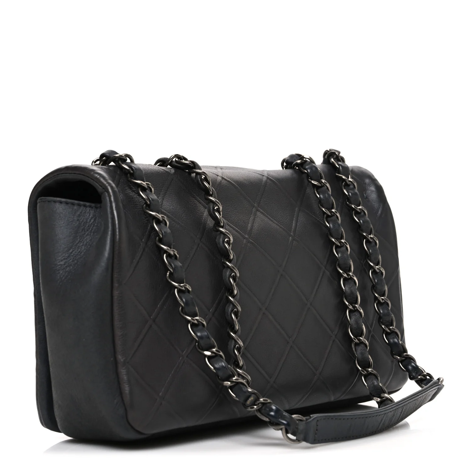 Calfskin Diamond Embossed Medium New Chic Flap Dark Grey - Image 3