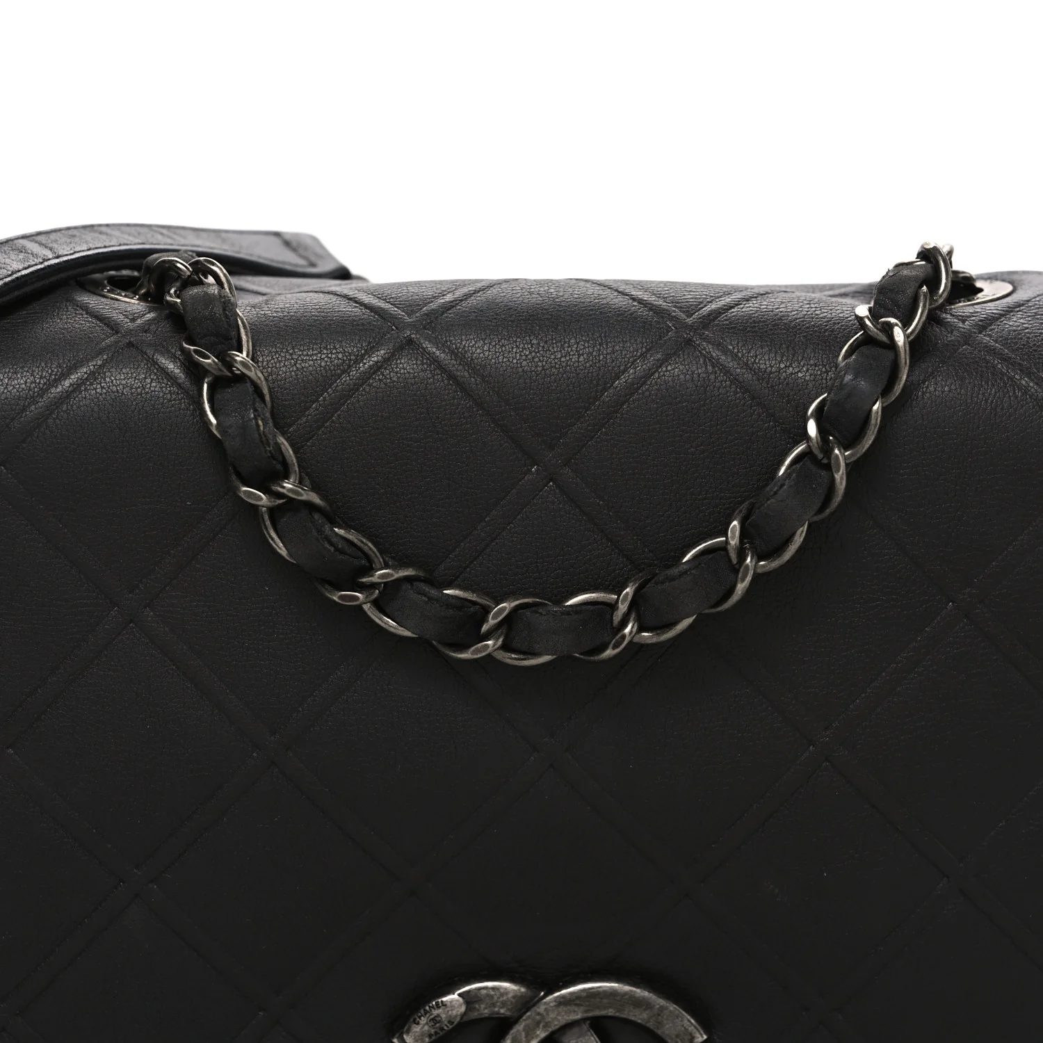 Calfskin Diamond Embossed Medium New Chic Flap Dark Grey - Image 8