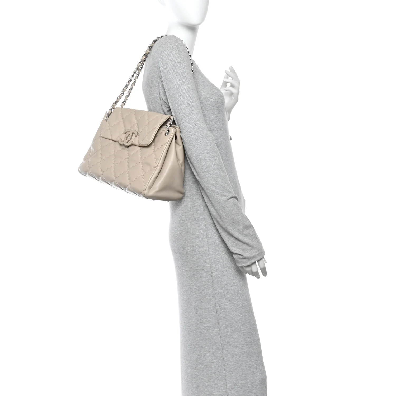 Calfskin Double Stitch Large Hamptons Flap Bag Beige - Image 2