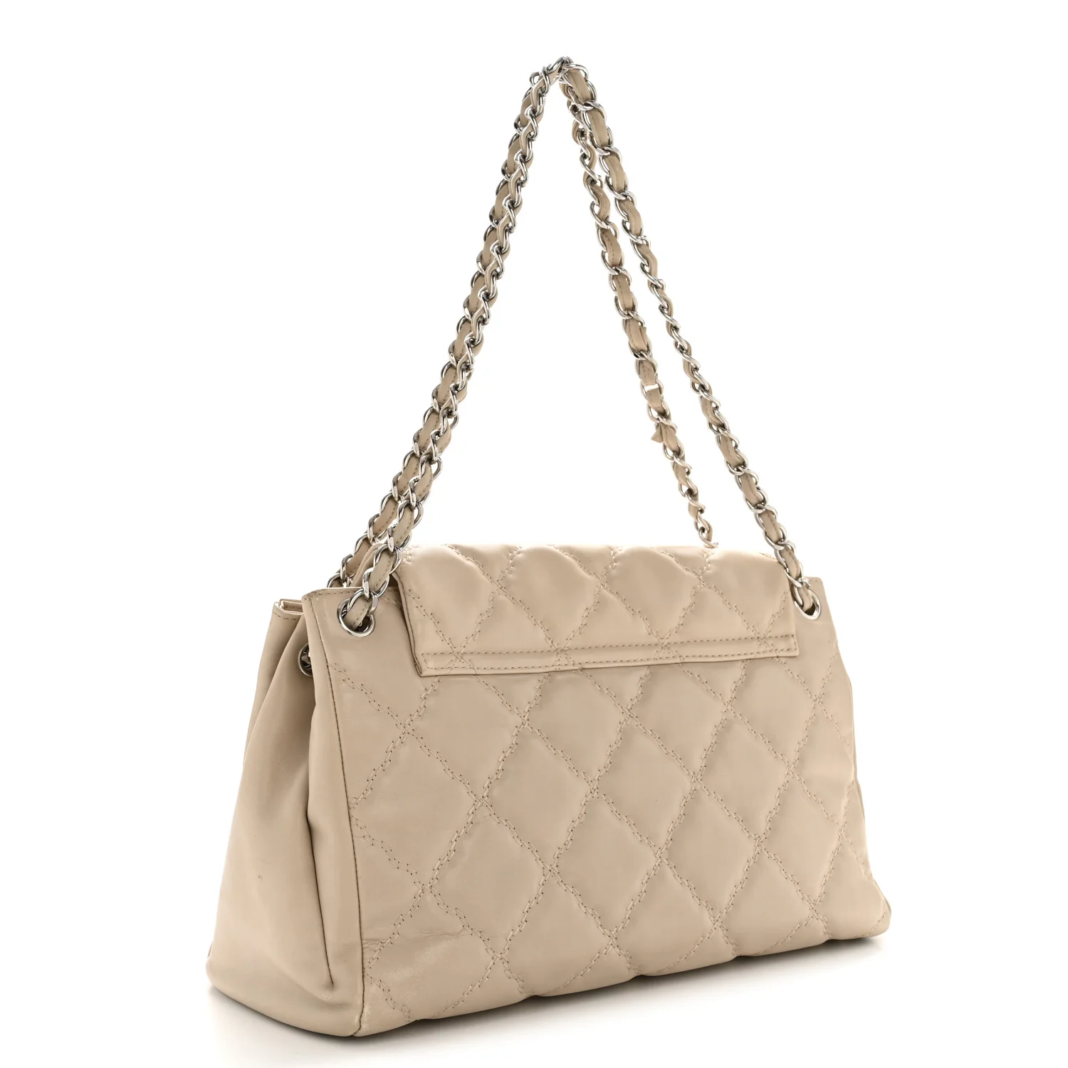 Calfskin Double Stitch Large Hamptons Flap Bag Beige - Image 3