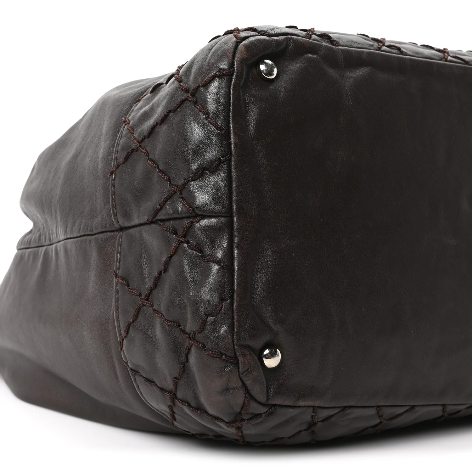 Calfskin Drawstring CC Bucket Bag Dark Brown - Image 9