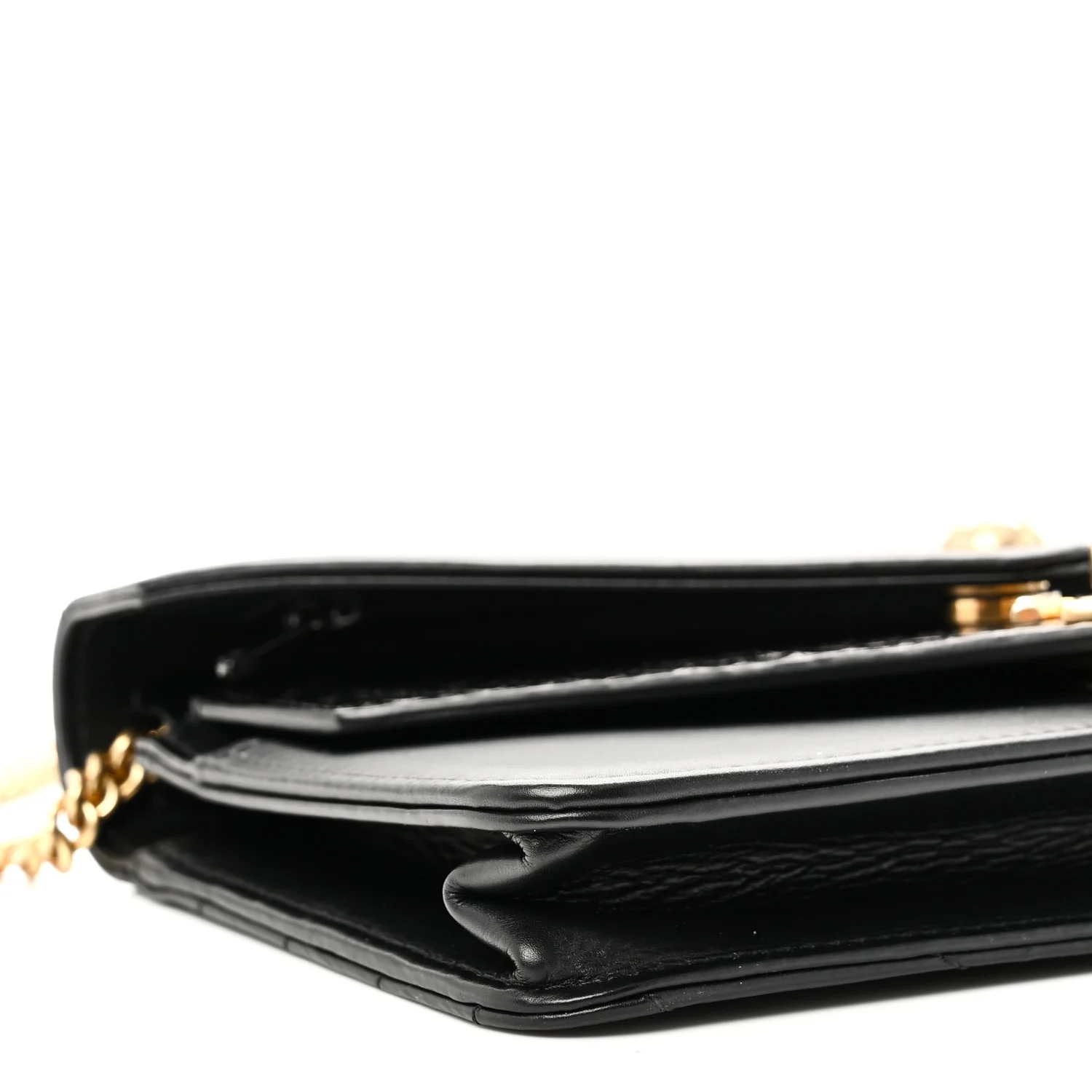 Calfskin Elaphe Double Chevron Mini Wallet On Chain WOC Black - Image 10