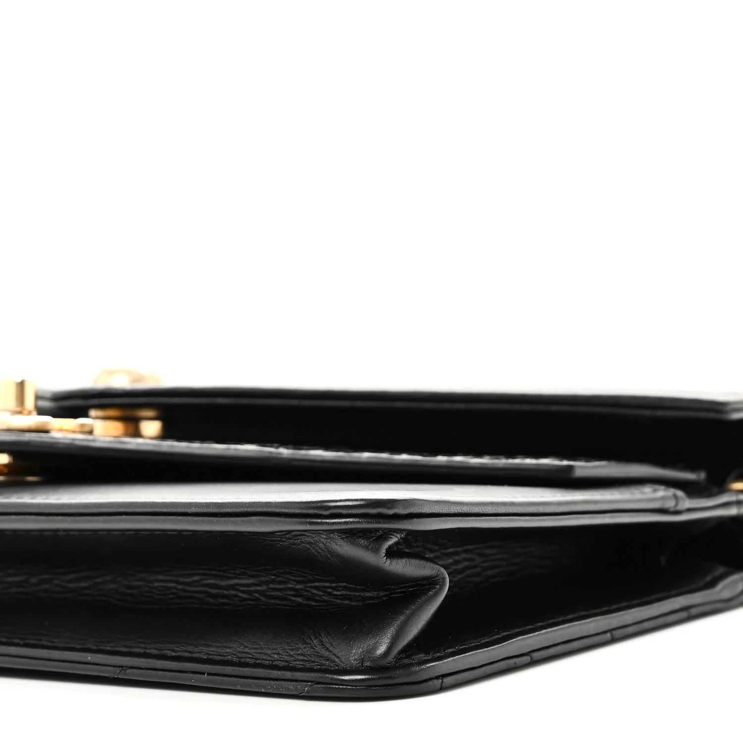 Calfskin Elaphe Double Chevron Mini Wallet On Chain WOC Black - Image 11