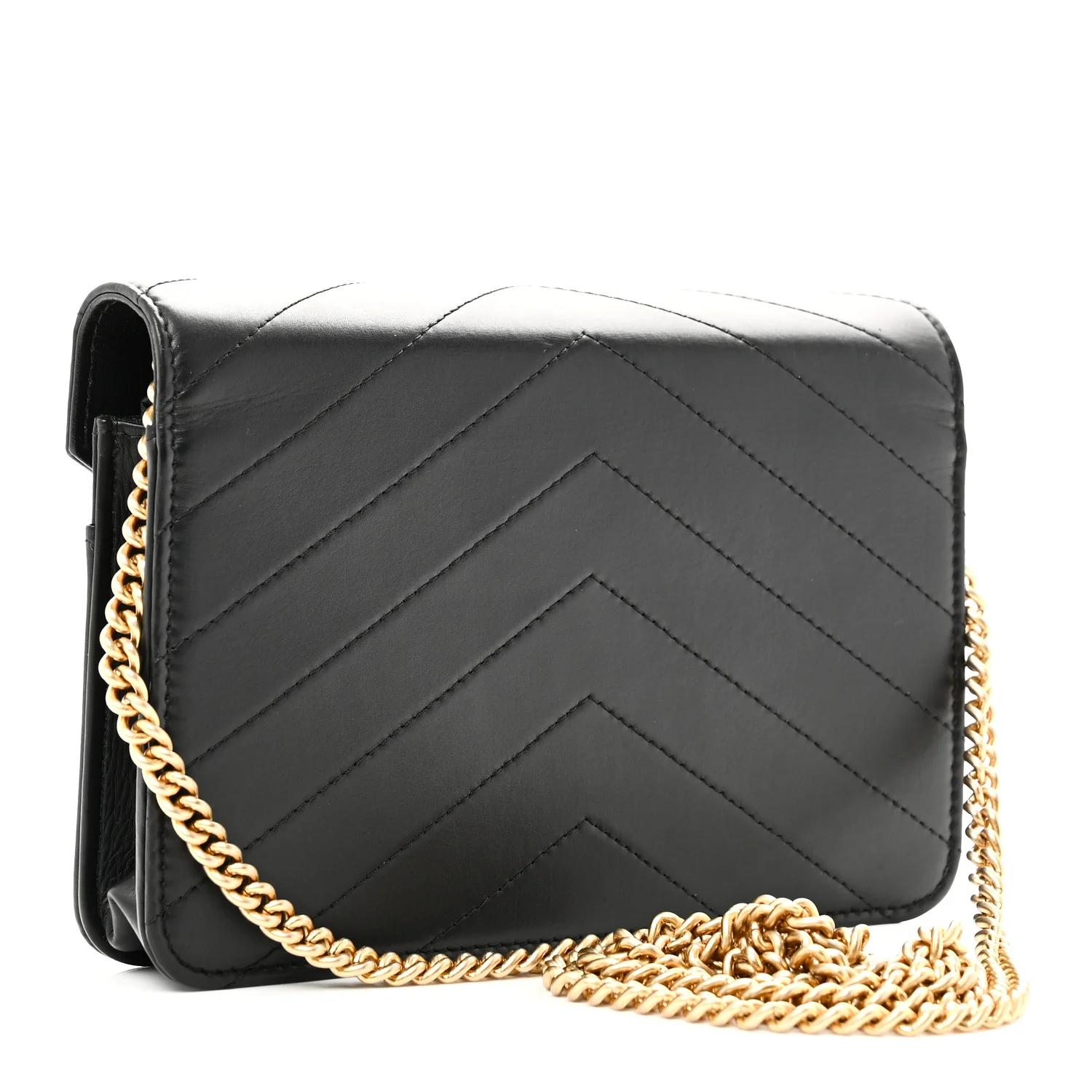 Calfskin Elaphe Double Chevron Mini Wallet On Chain WOC Black - Image 3