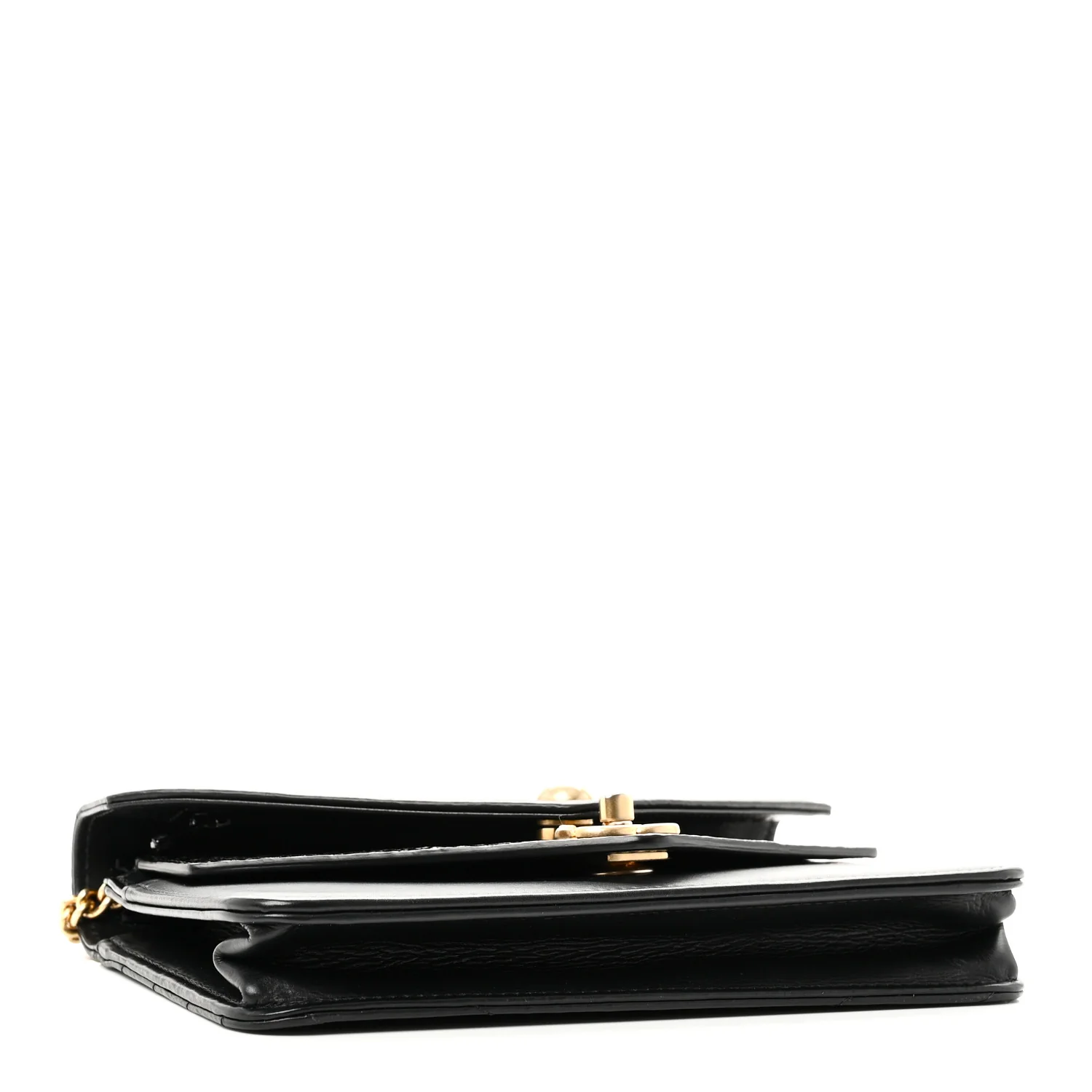 Calfskin Elaphe Double Chevron Mini Wallet On Chain WOC Black - Image 4