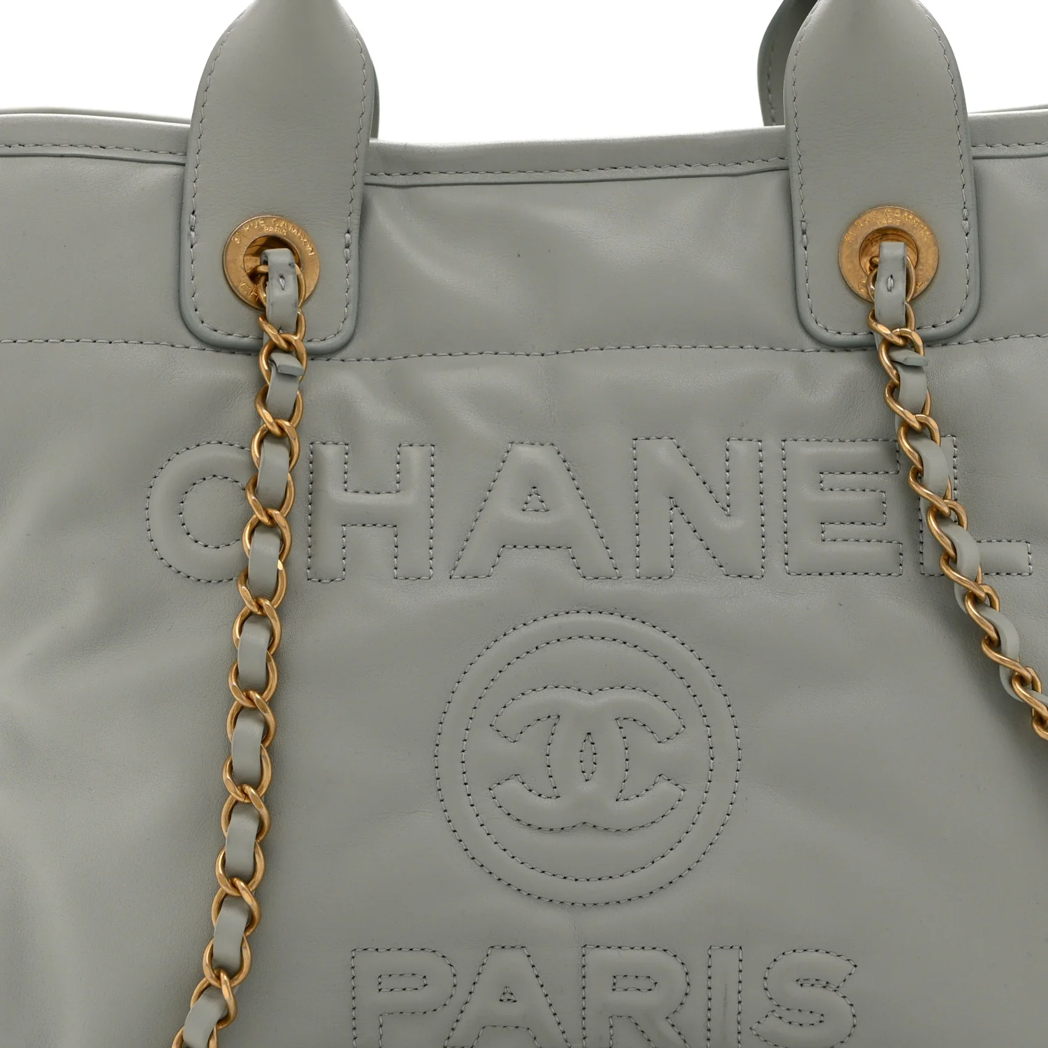 Calfskin Embossed Small Deauville Tote Light Blue - Image 9