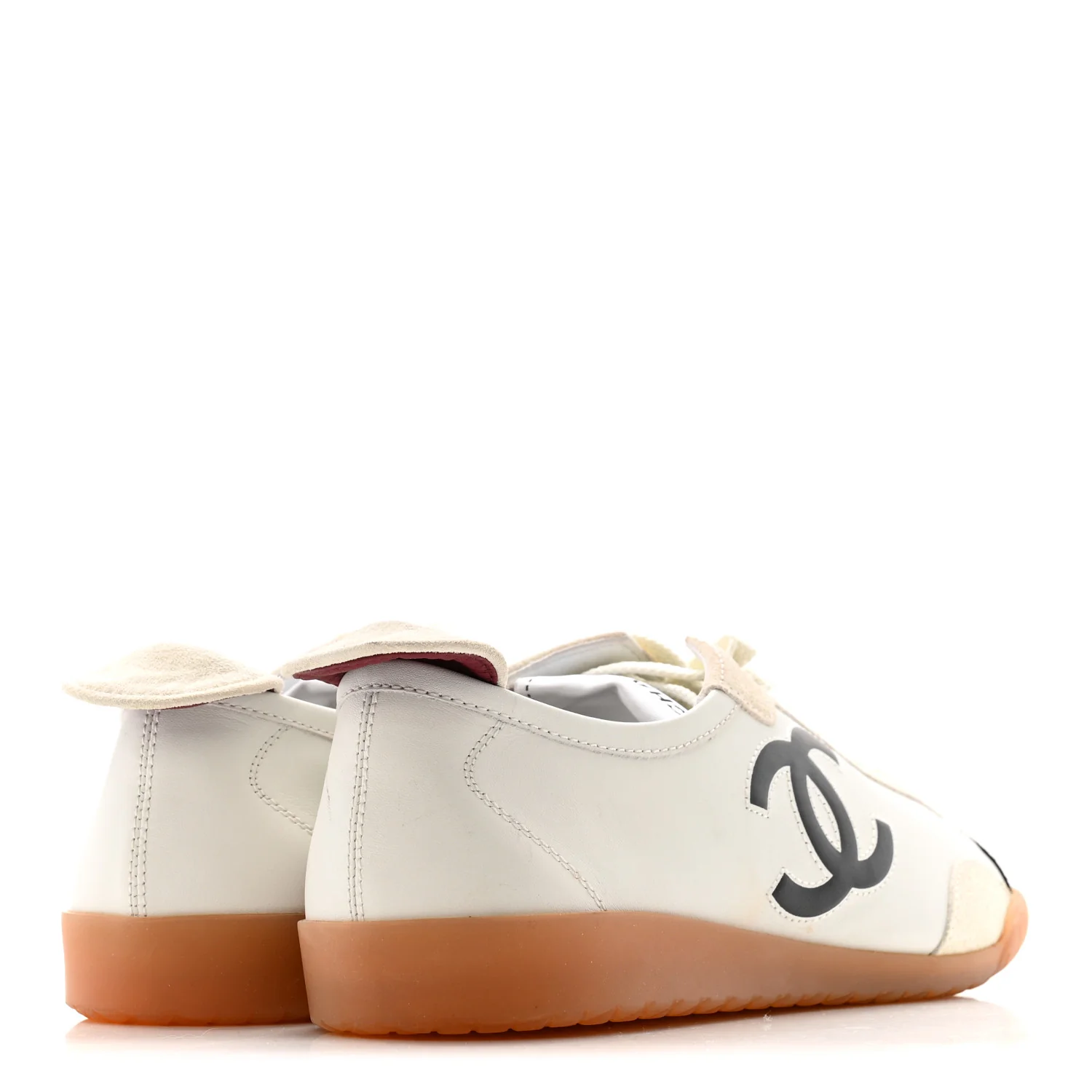 Calfskin Embossed Suede Womens CC Sneakers 38 Black White - Image 10