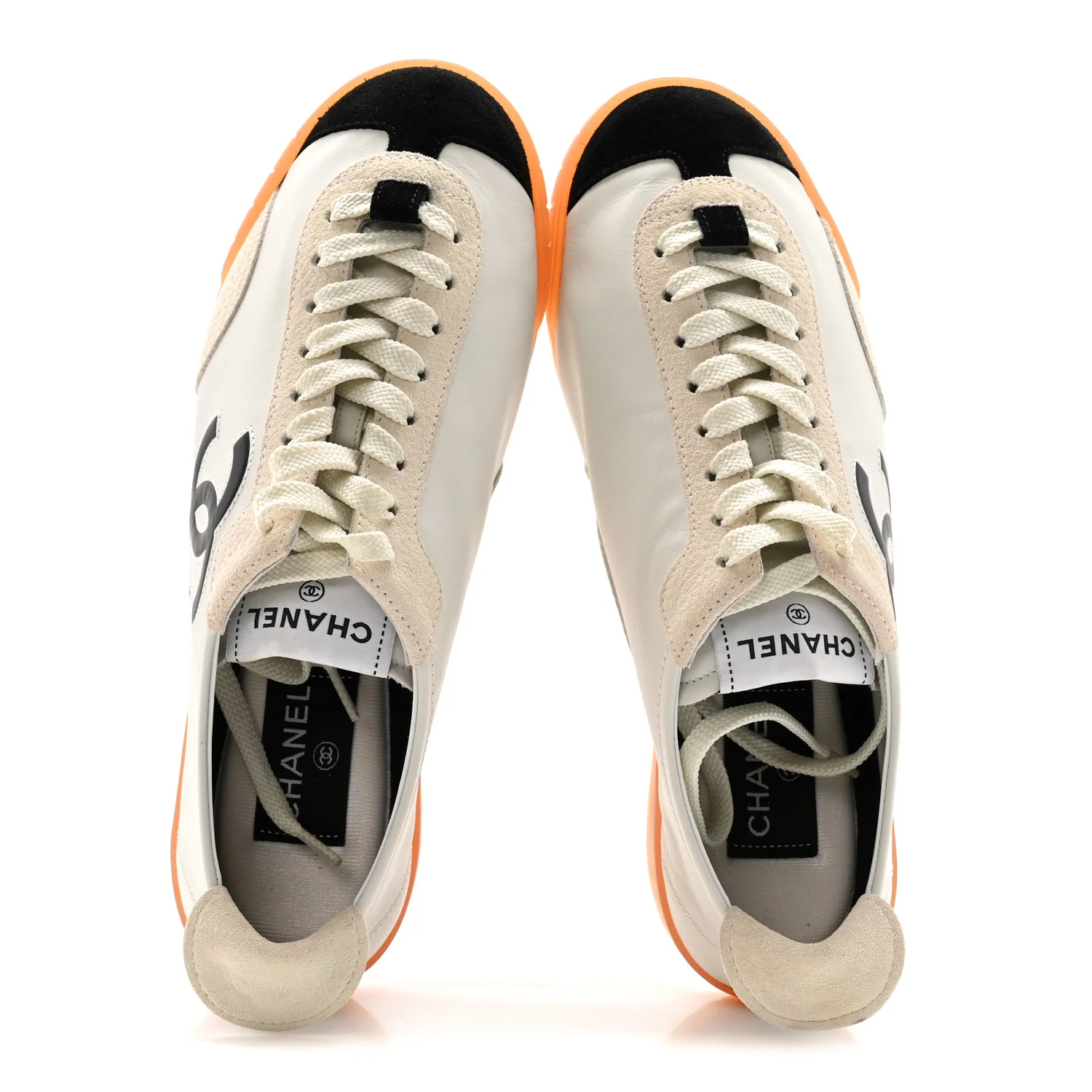 Calfskin Embossed Suede Womens CC Sneakers 38 Black White - Image 4