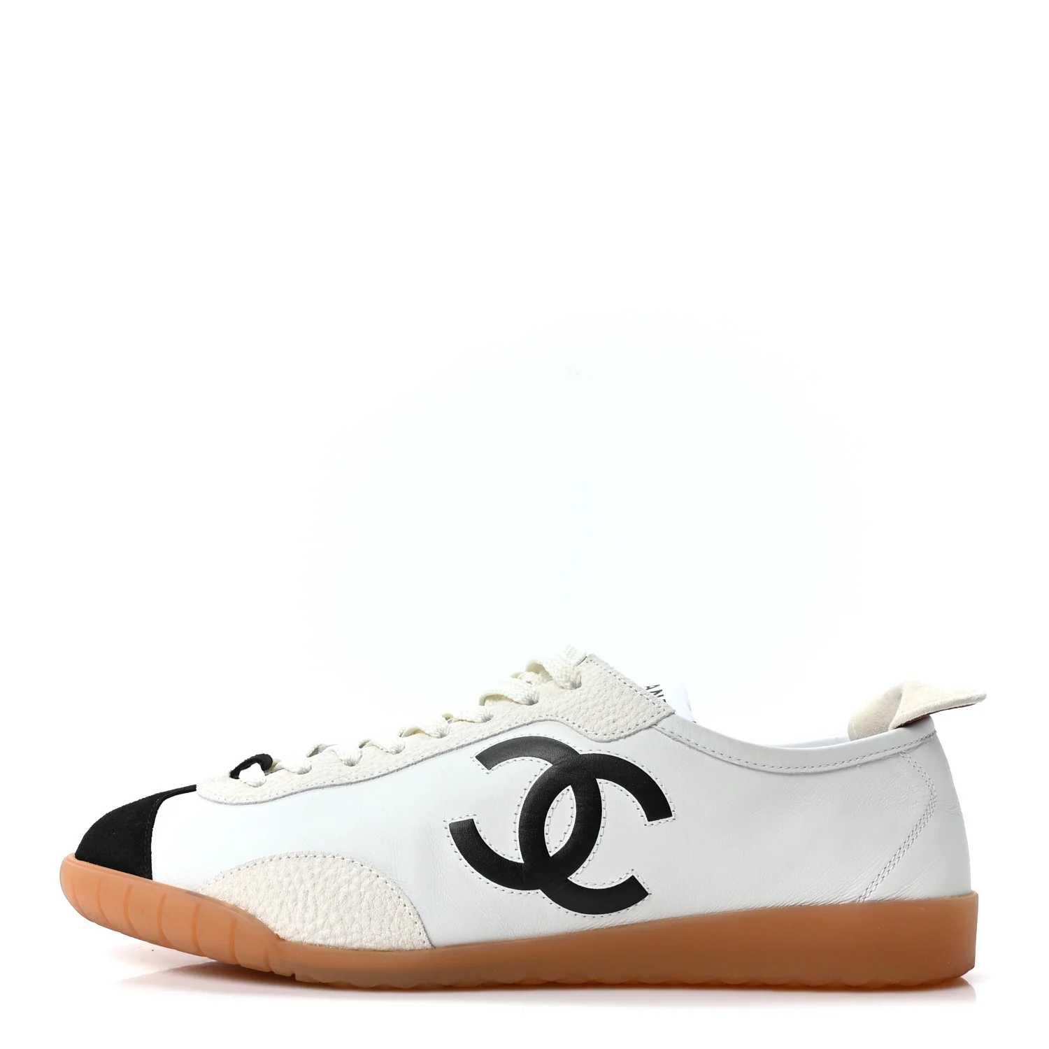 Calfskin Embossed Suede Womens CC Sneakers 40 White Black