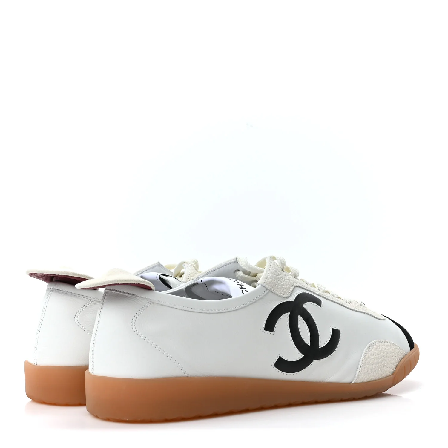 Calfskin Embossed Suede Womens CC Sneakers 40 White Black - Image 5