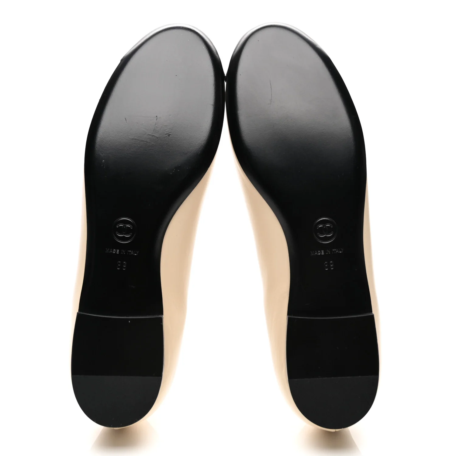 Calfskin Grosgrain Pearl Camellia Ballerina Flats 39 Beige Black - Image 6