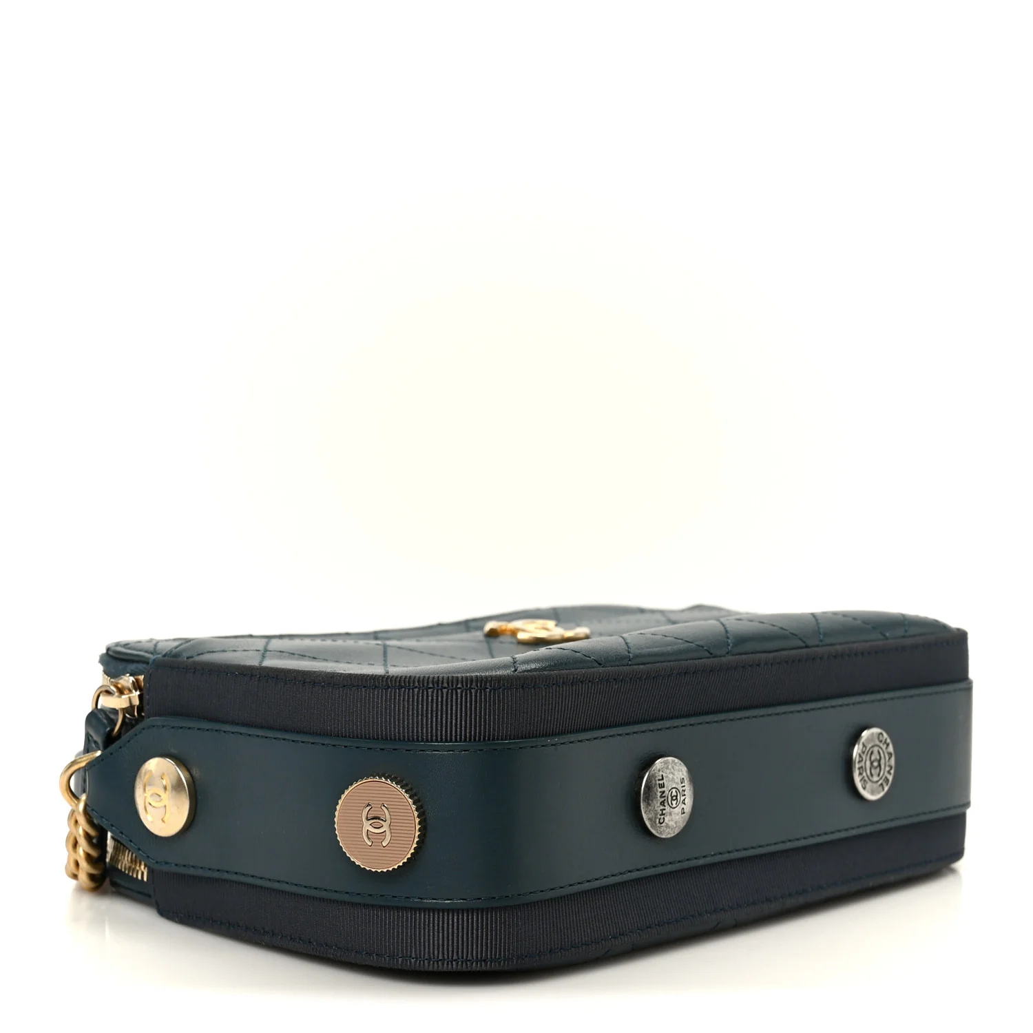 Calfskin Grosgrain Stitched Button Up Camera Case Green - Image 6