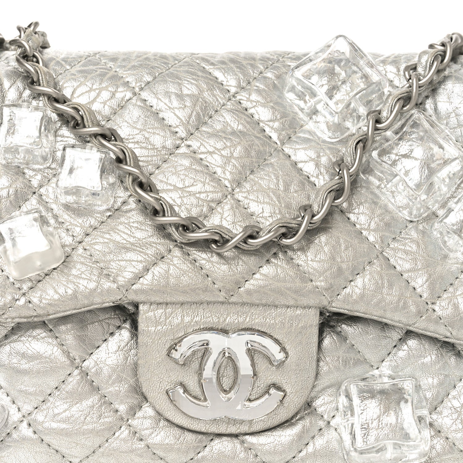 Calfskin Ice Cube On the Rocks Medium Flap Silver - Image 8
