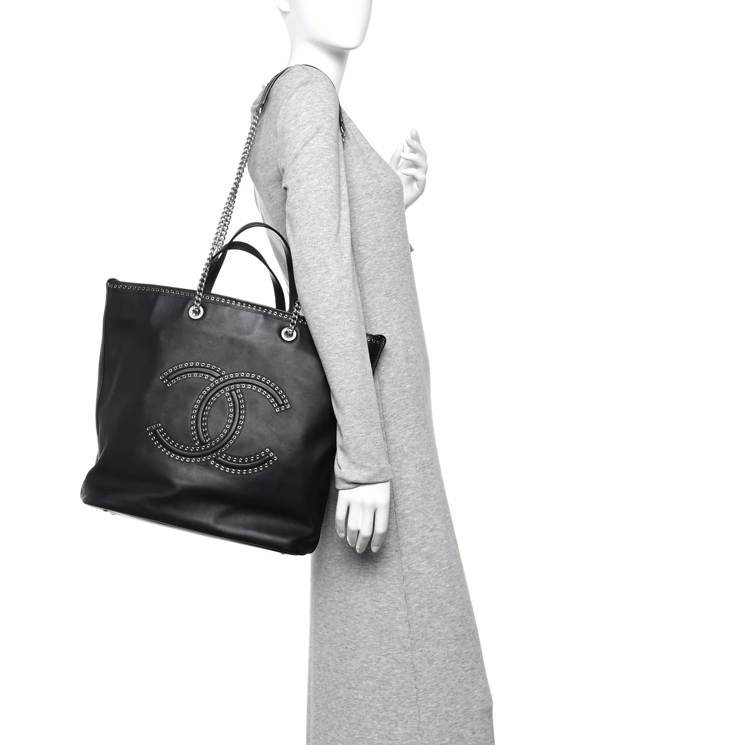 Calfskin Large Coco Eyelets Shopping Tote Black - Image 2