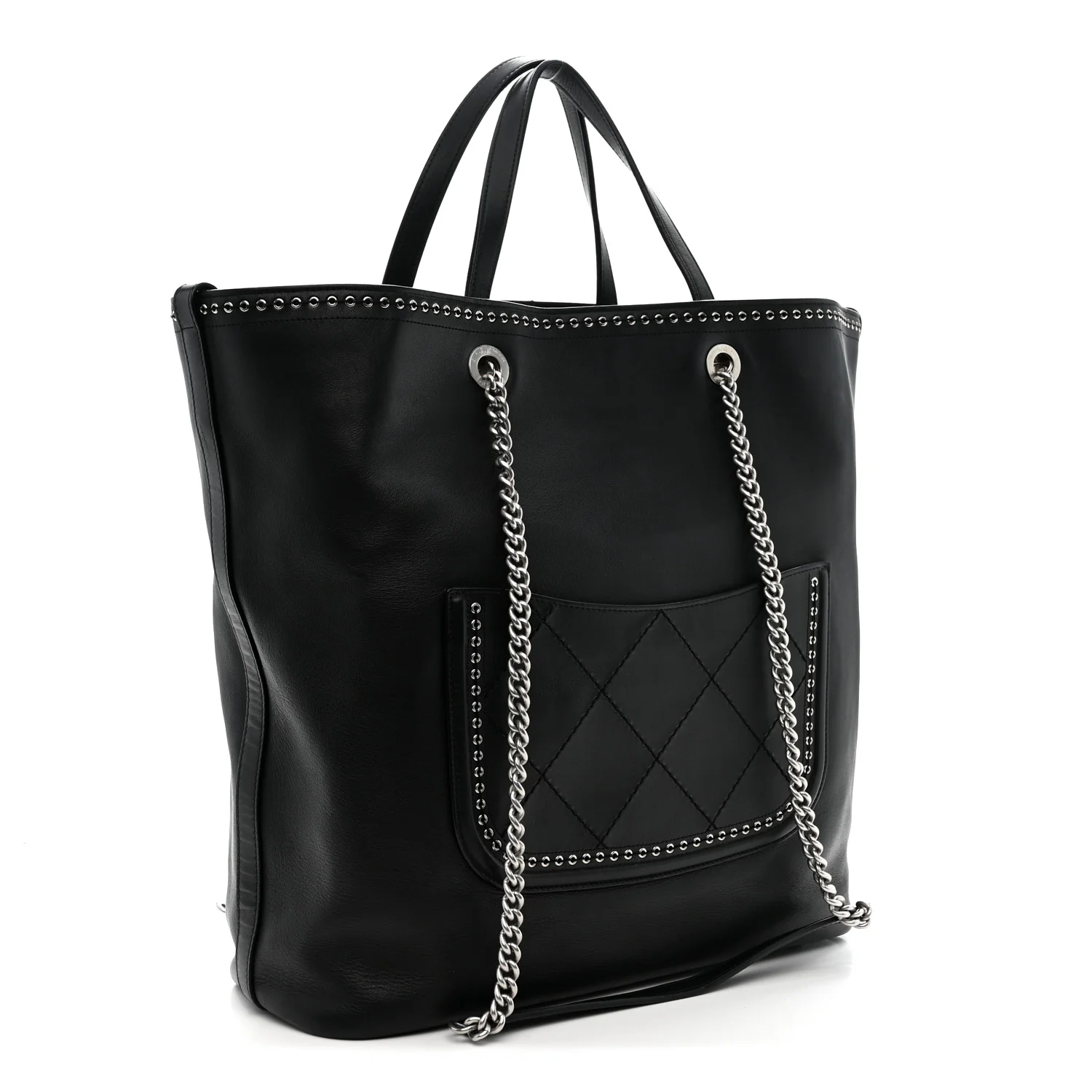 Calfskin Large Coco Eyelets Shopping Tote Black - Image 3