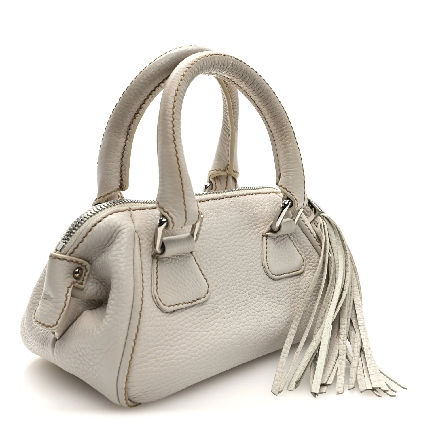 Calfskin Lax CC Small Bowler Bag White - Image 3