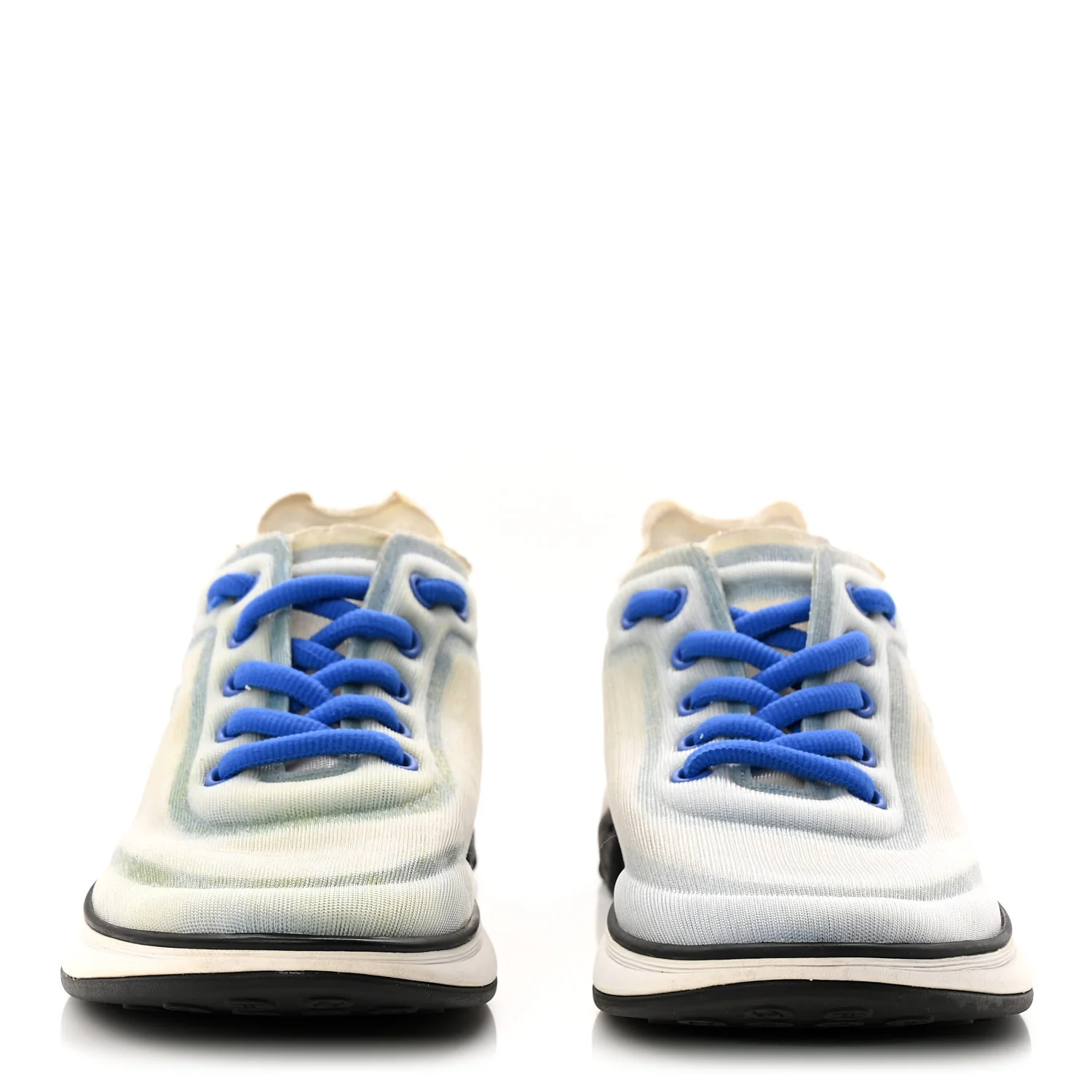 Calfskin Mesh Lyrca Womens Logo Sneakers 36 White Blue - Image 3