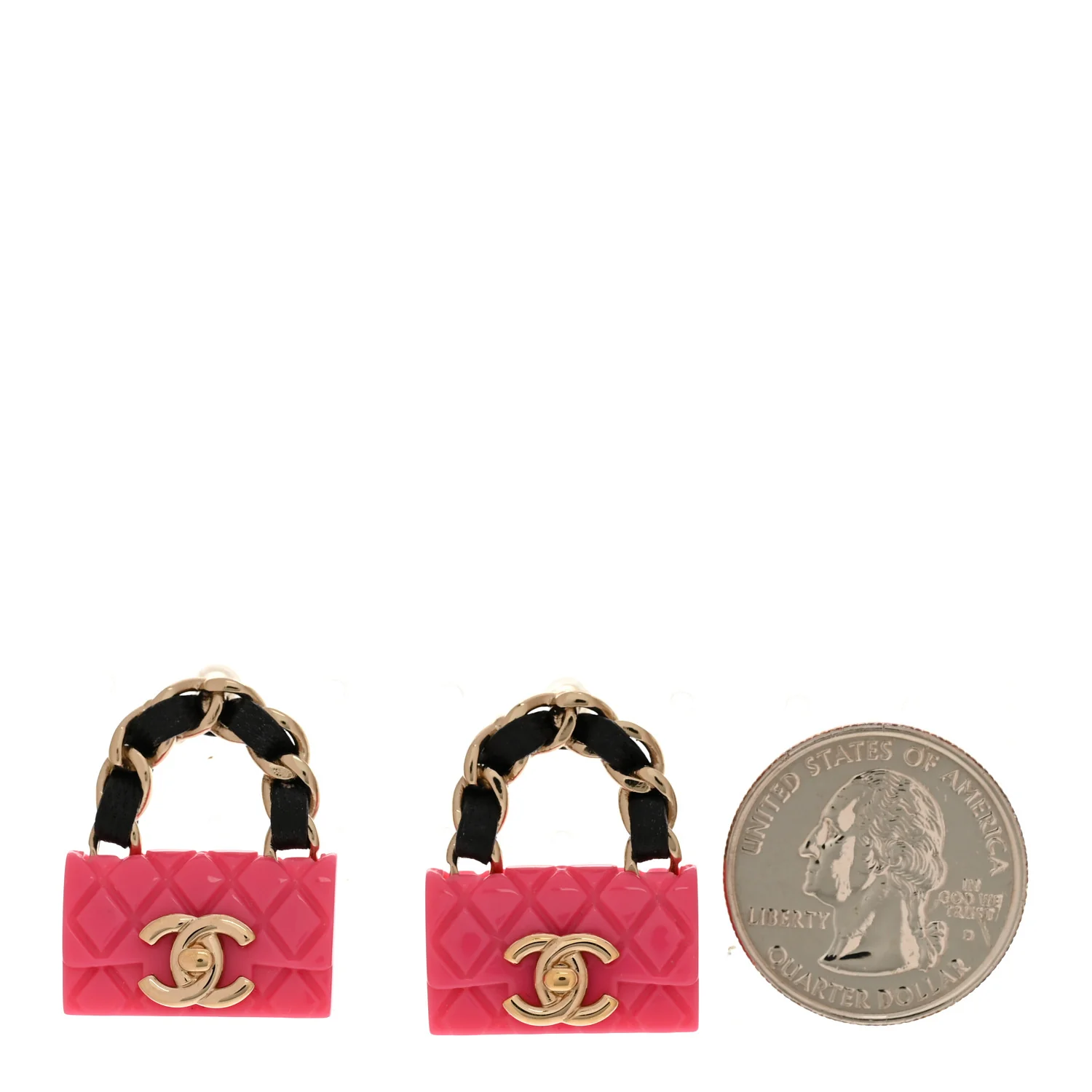 Calfskin Metal Resin CC Quilted Flap Earrings Gold Black Pink - Image 2