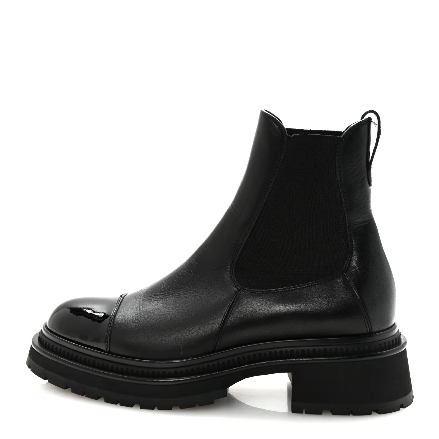 Calfskin Patent Cap Toe Ankle Boots 39.5 Black