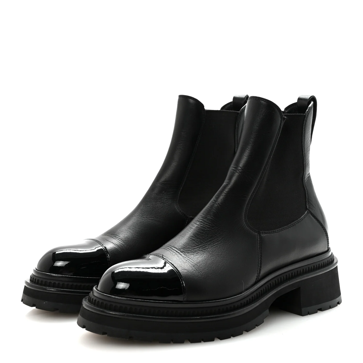 Calfskin Patent Cap Toe Ankle Boots 39.5 Black - Image 4