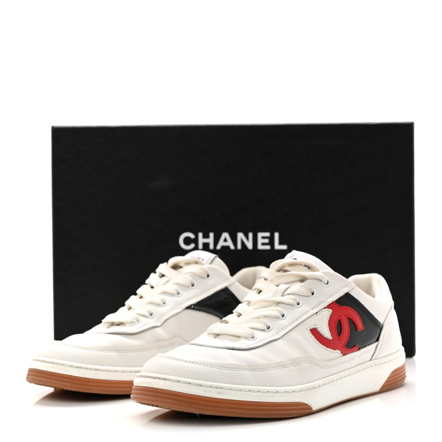 Calfskin Patent Womens CC Sneakers 38 White Black Red - Image 10