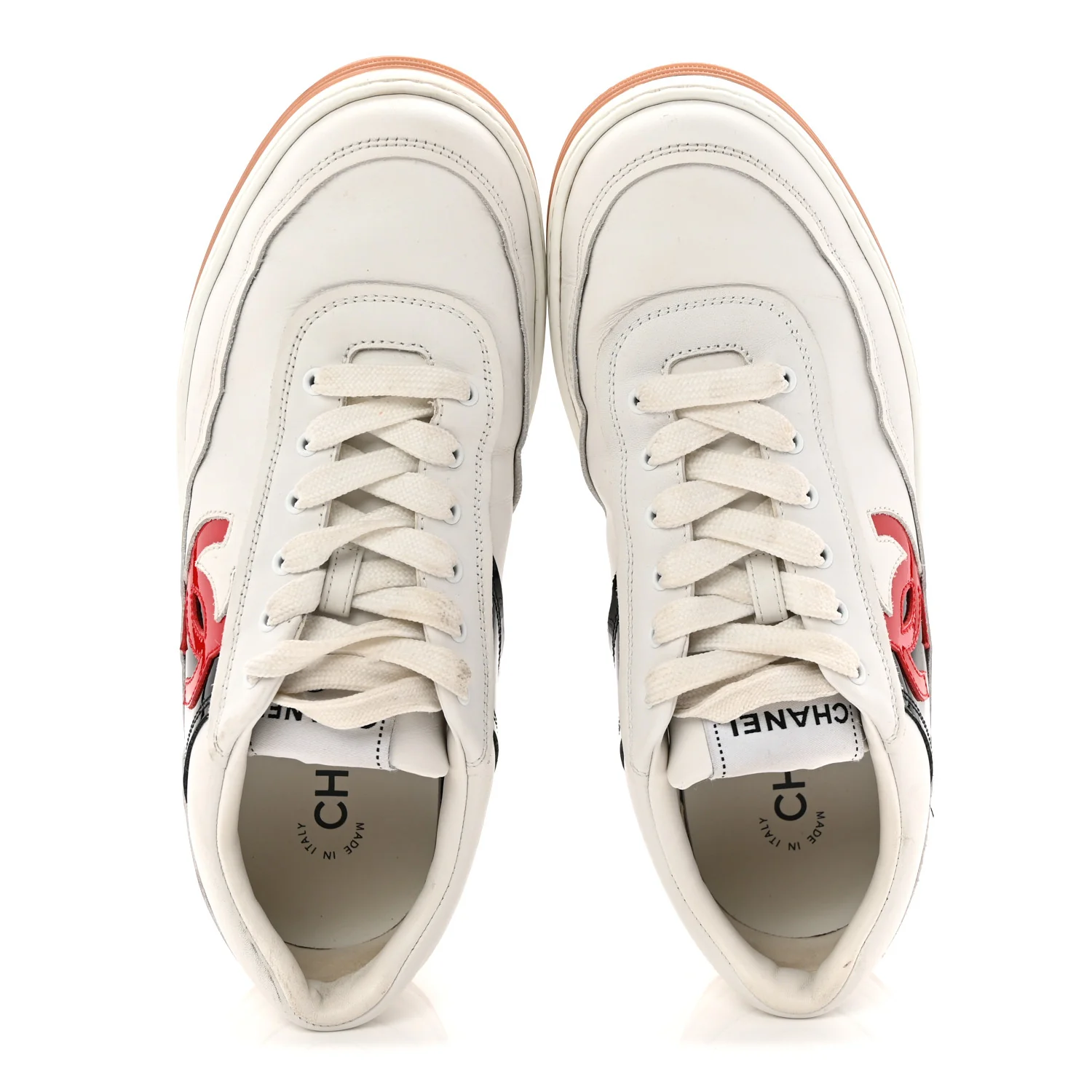 Calfskin Patent Womens CC Sneakers 38 White Black Red - Image 2