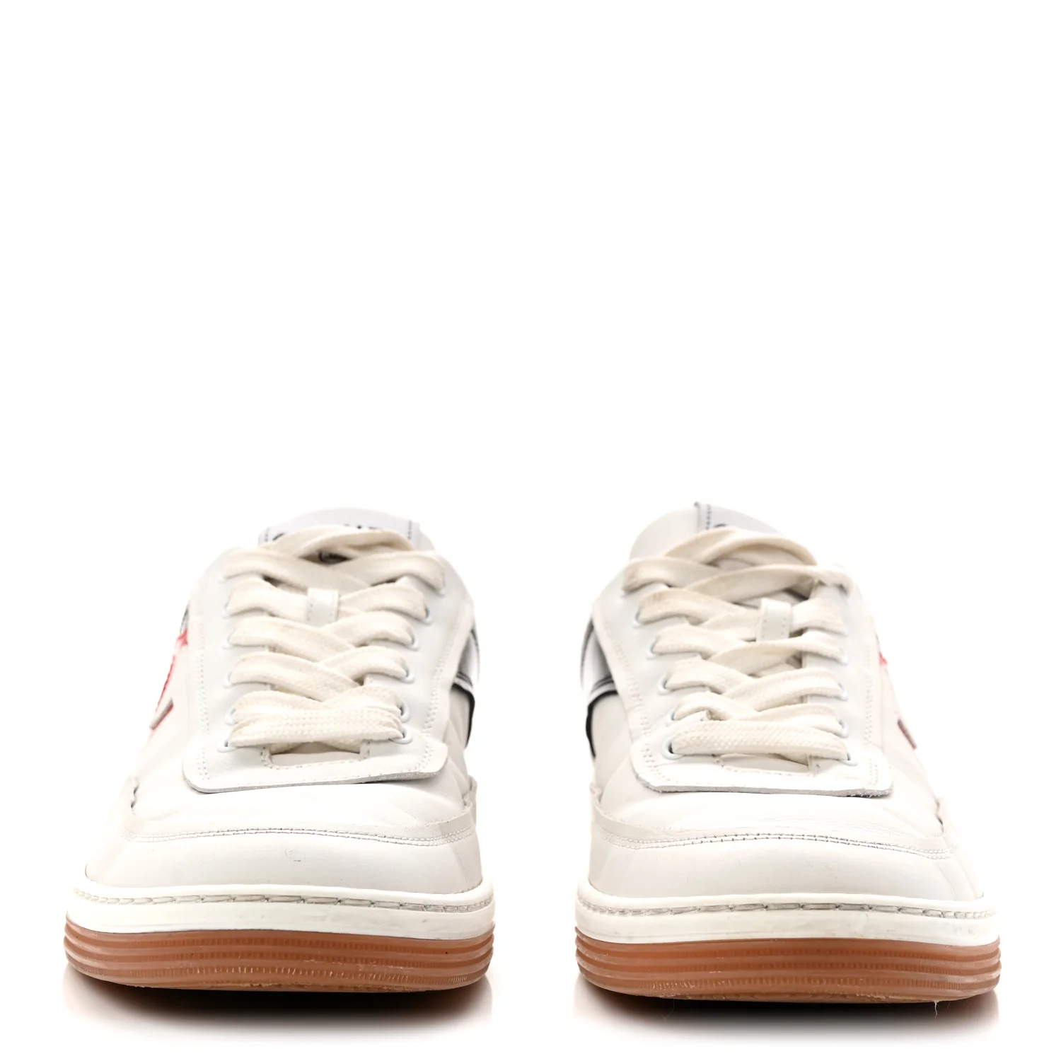 Calfskin Patent Womens CC Sneakers 38 White Black Red - Image 3