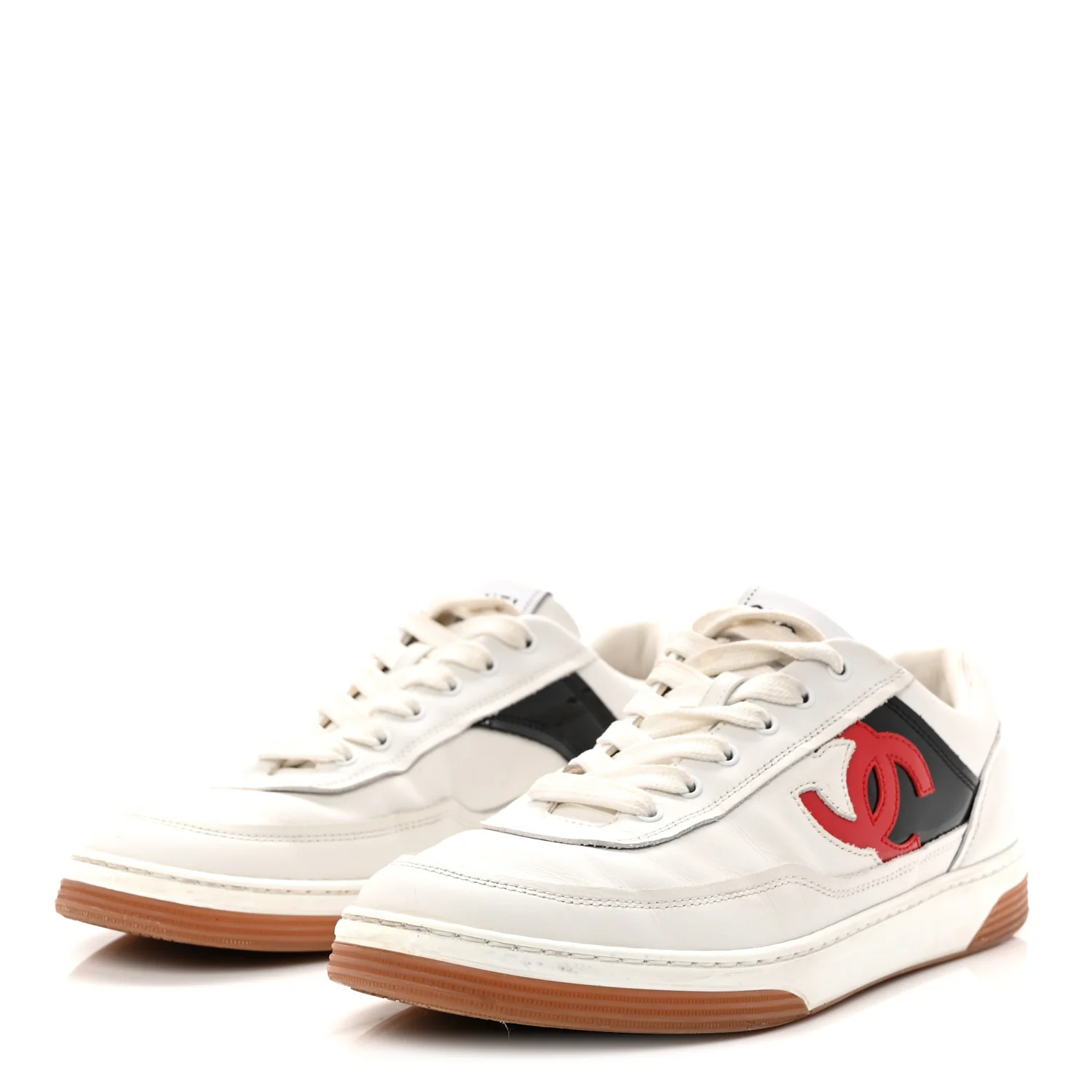 Calfskin Patent Womens CC Sneakers 38 White Black Red - Image 4