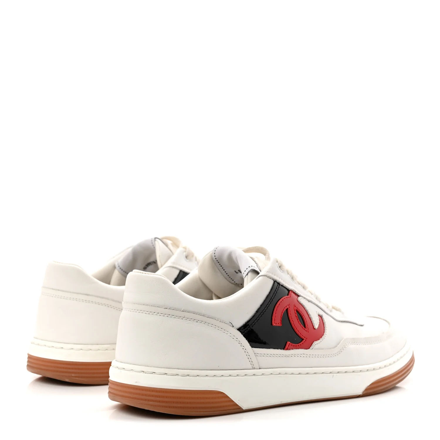 Calfskin Patent Womens CC Sneakers 38 White Black Red - Image 5