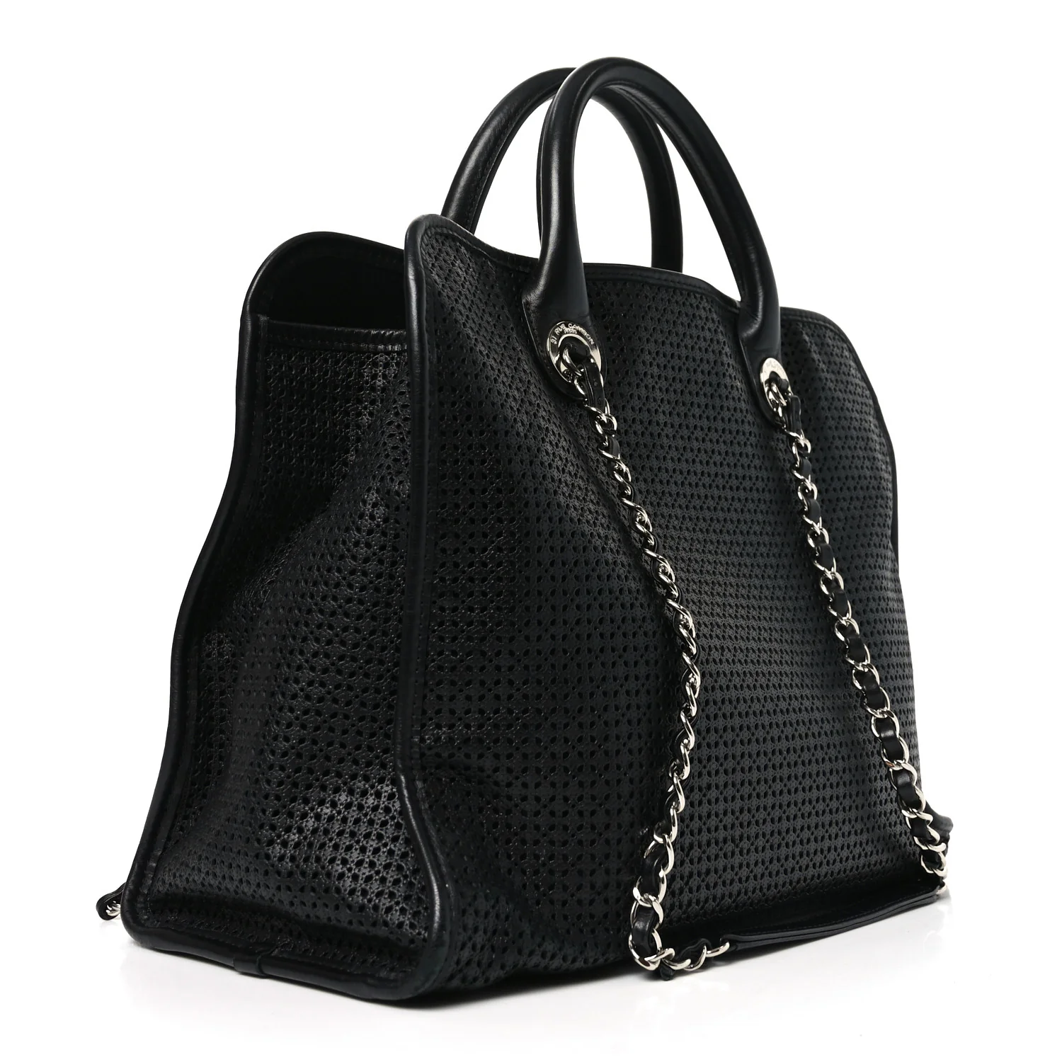 Calfskin Perforated Up In The Air Tote Black - Image 3