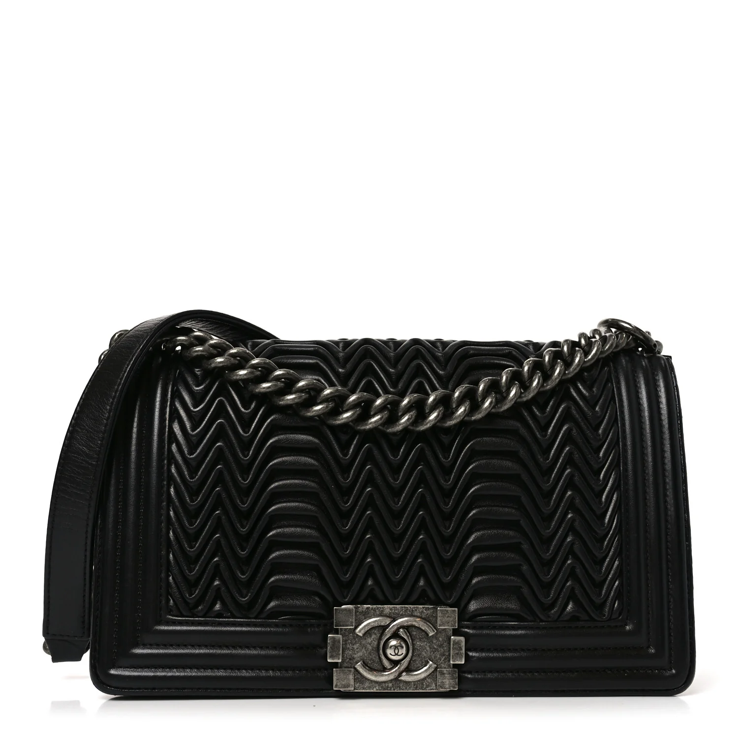 Calfskin Pleated Medium Boy Flap Black