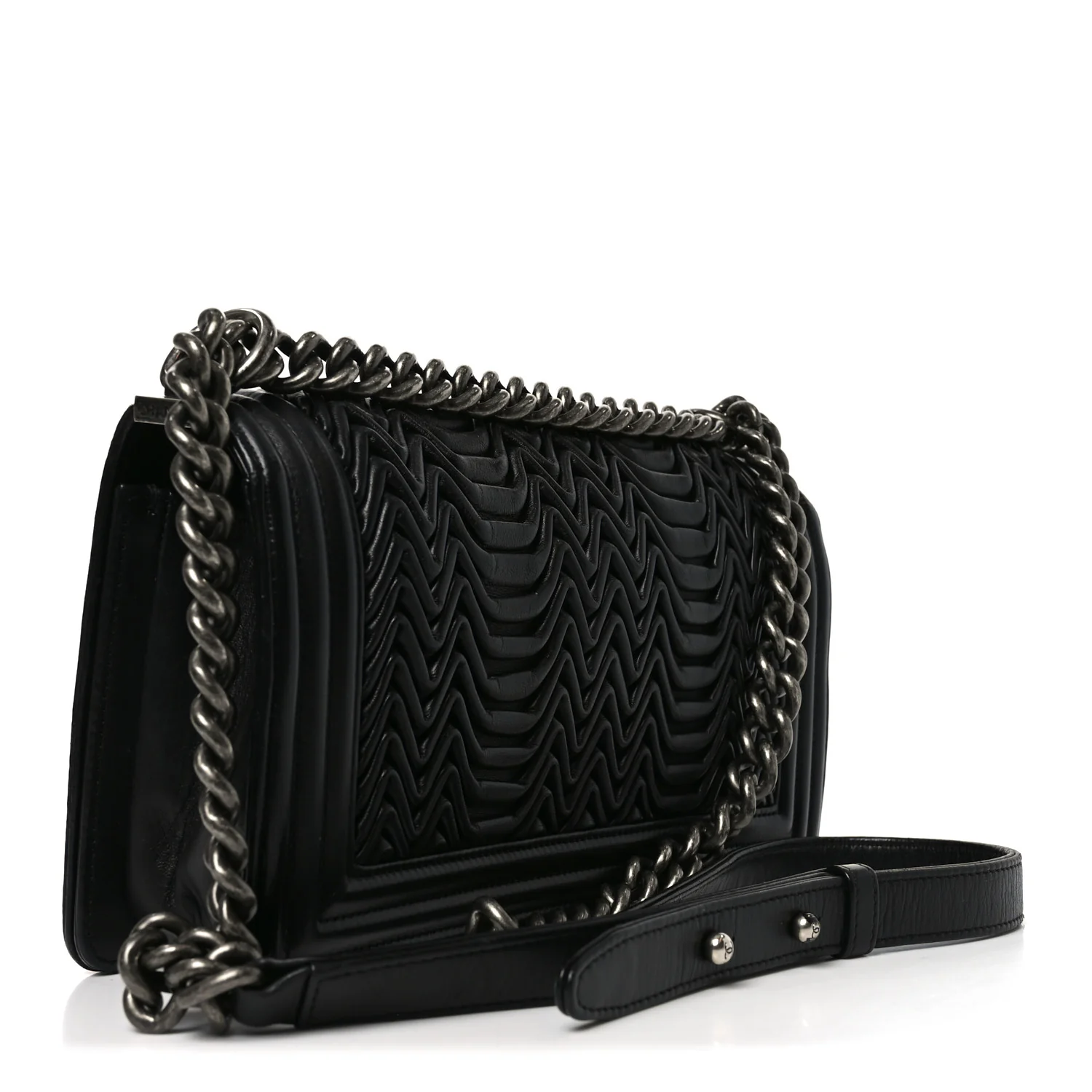 Calfskin Pleated Medium Boy Flap Black - Image 3