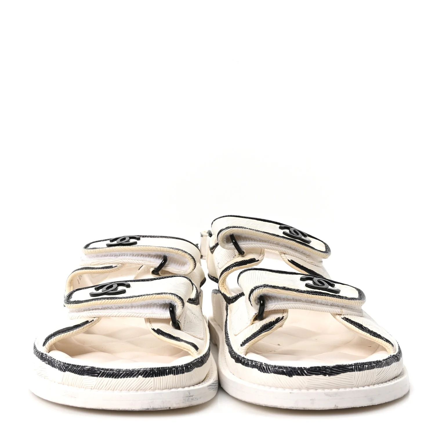 Calfskin Printed Velcro Dad Sandals 37 White Black - Image 3