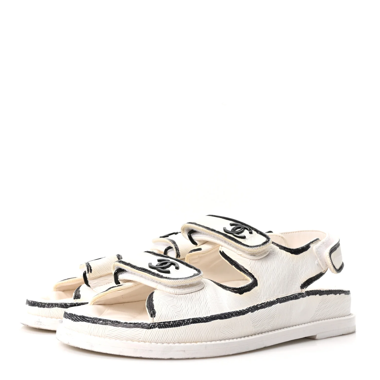 Calfskin Printed Velcro Dad Sandals 37 White Black - Image 4