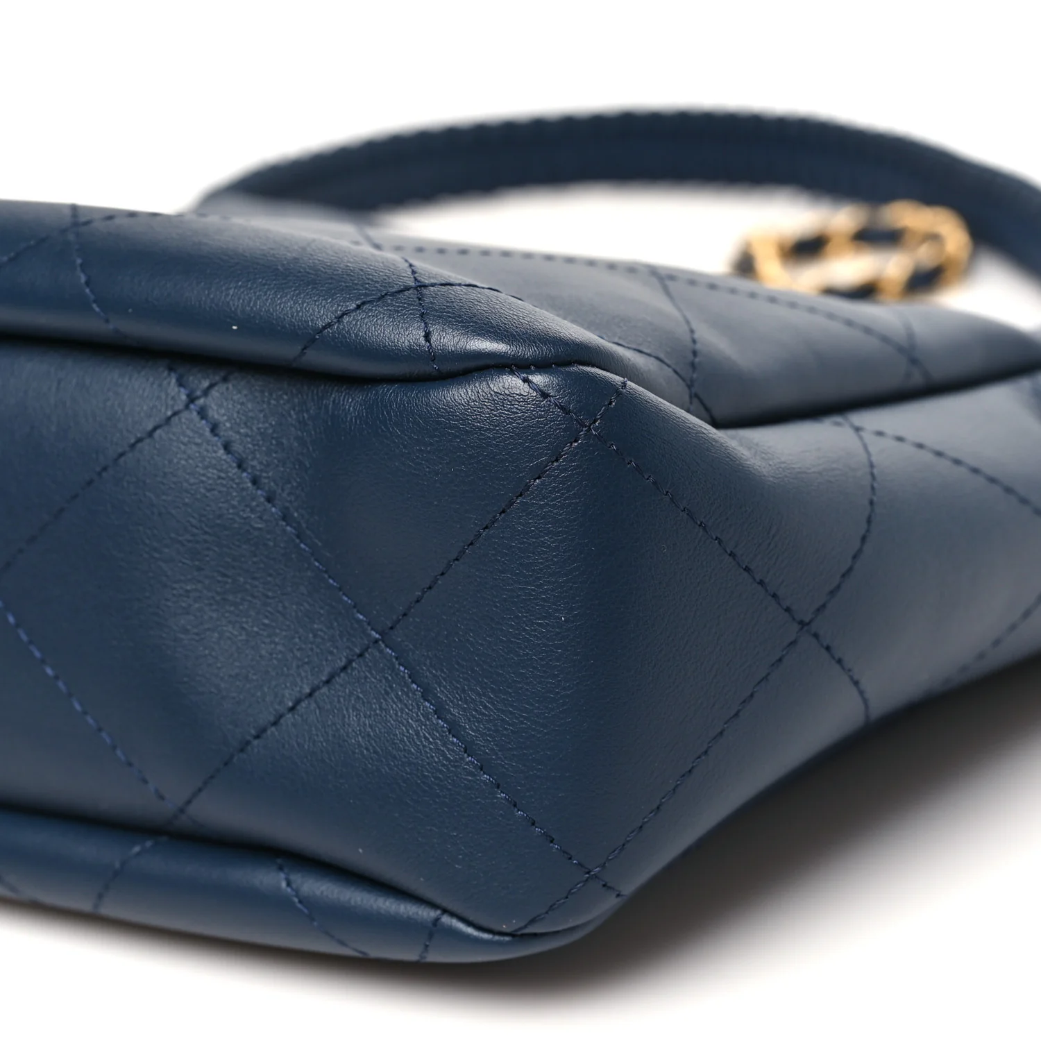 Calfskin Quilted Braided Handle Chain Hobo Navy Blue - Image 10
