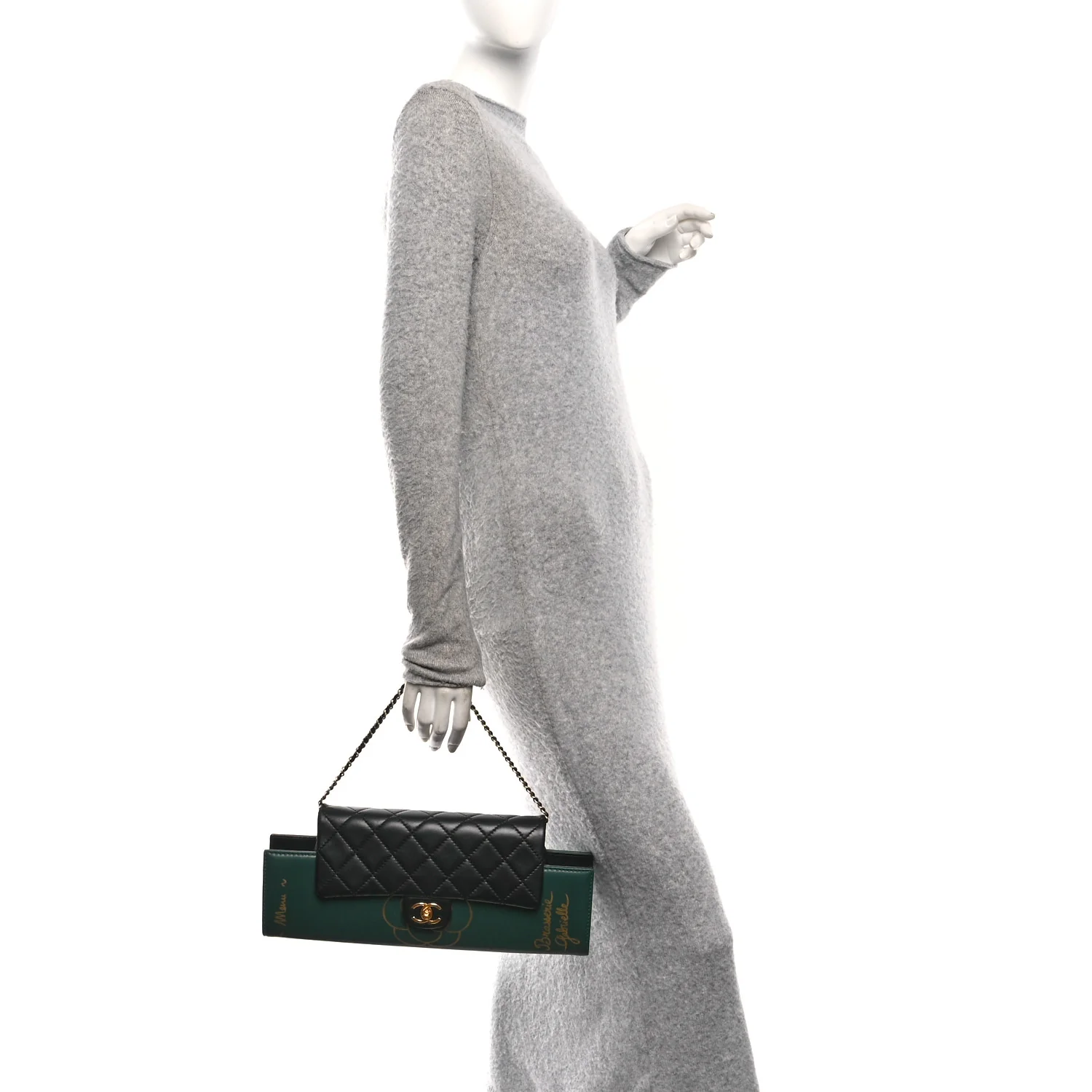 Calfskin Quilted Brasserie Gabrielle Menu CC Clutch Green - Image 2