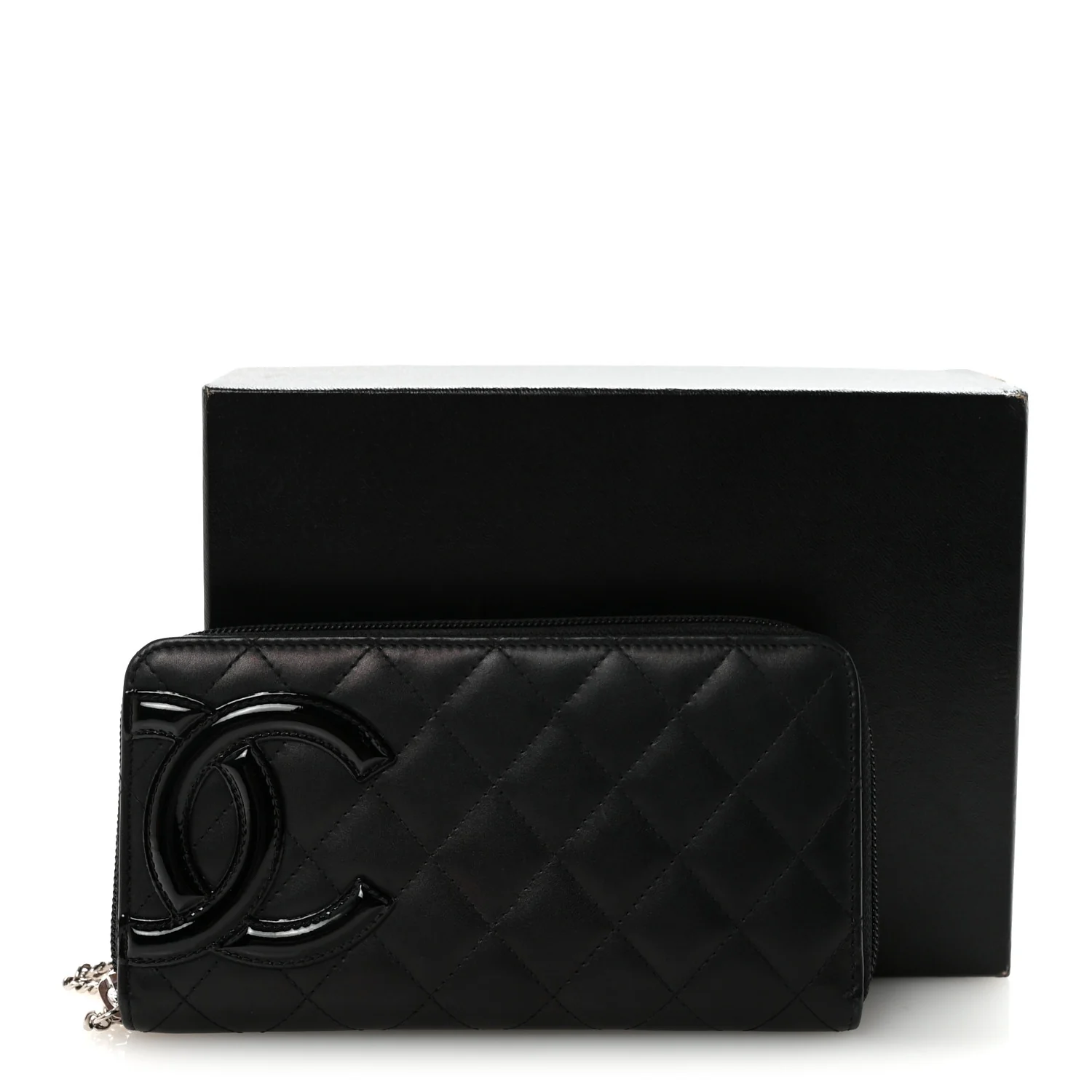 Calfskin Quilted Cambon Large Gusset Zip Around Wallet Black - Image 9
