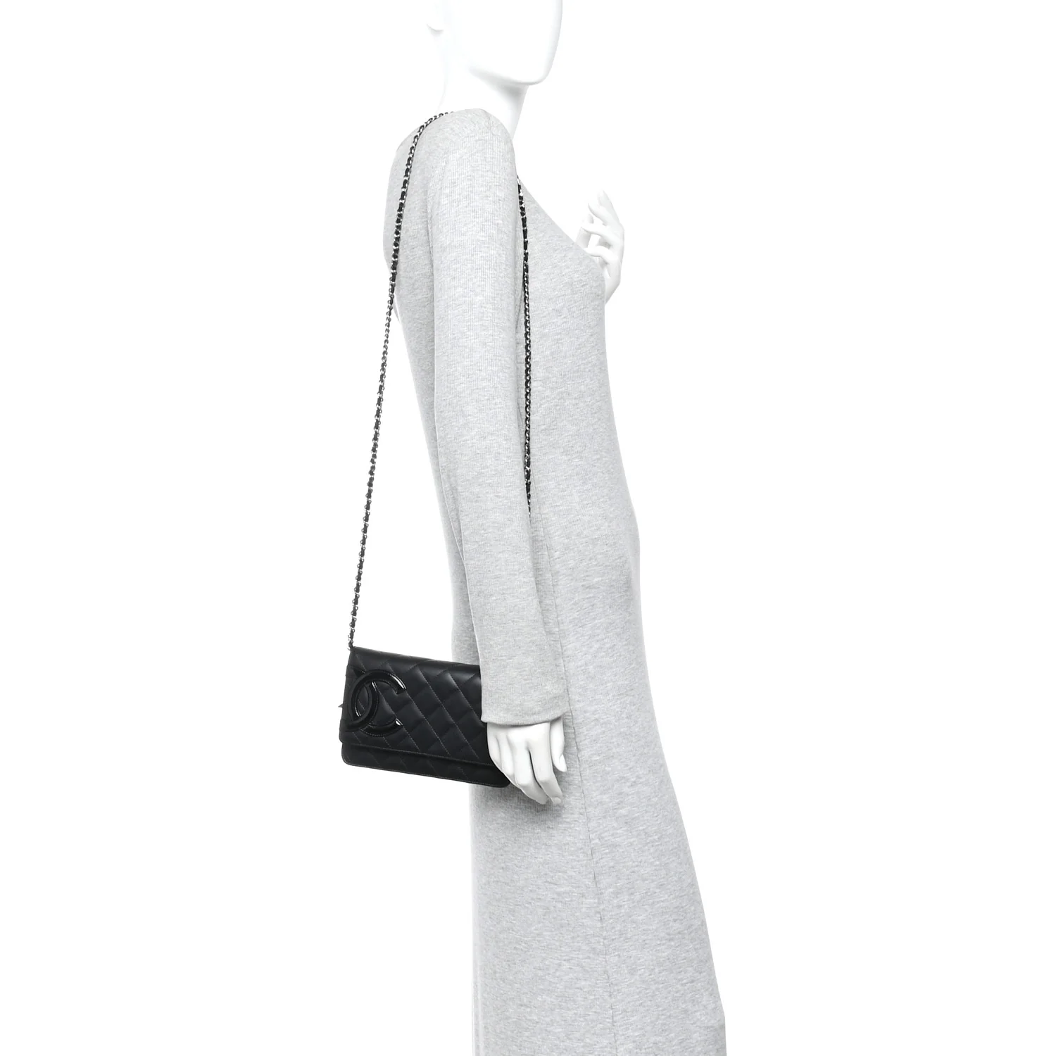 Calfskin Quilted Cambon Wallet on Chain WOC Black - Image 2