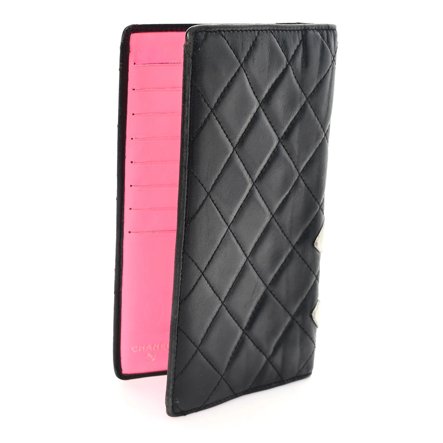 Calfskin Quilted Cambon Yen Wallet Black White - Image 3