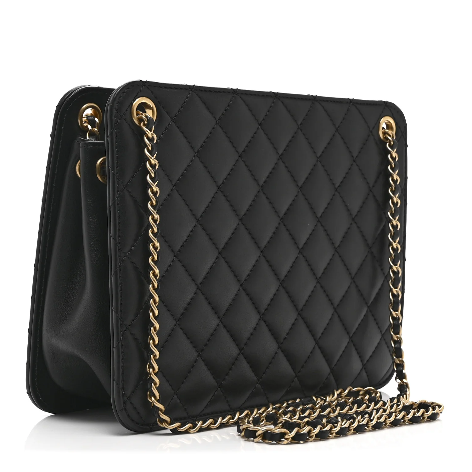 Calfskin Quilted CC Chain Accordion Tote Black - Image 3