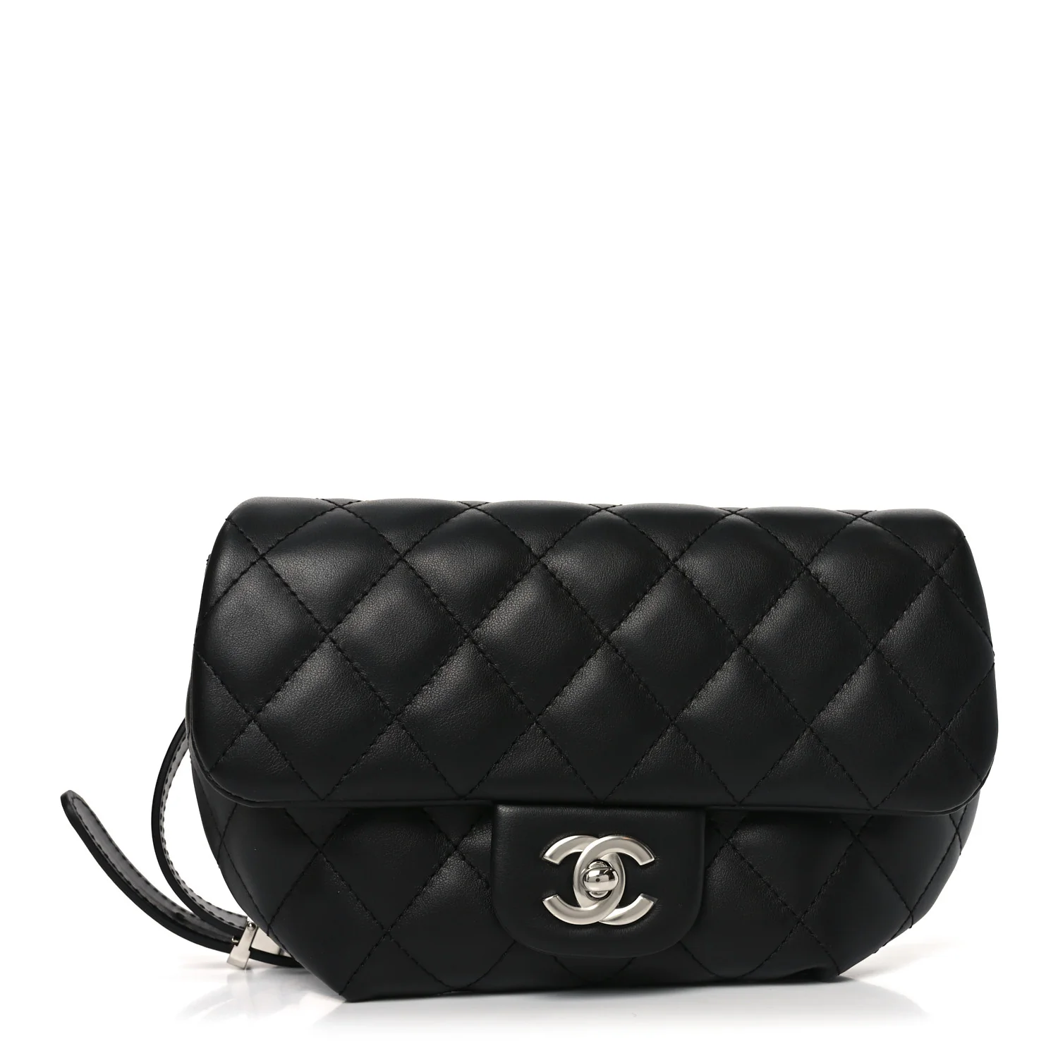 Calfskin Quilted CC Uniform Flap Belt Bag Black