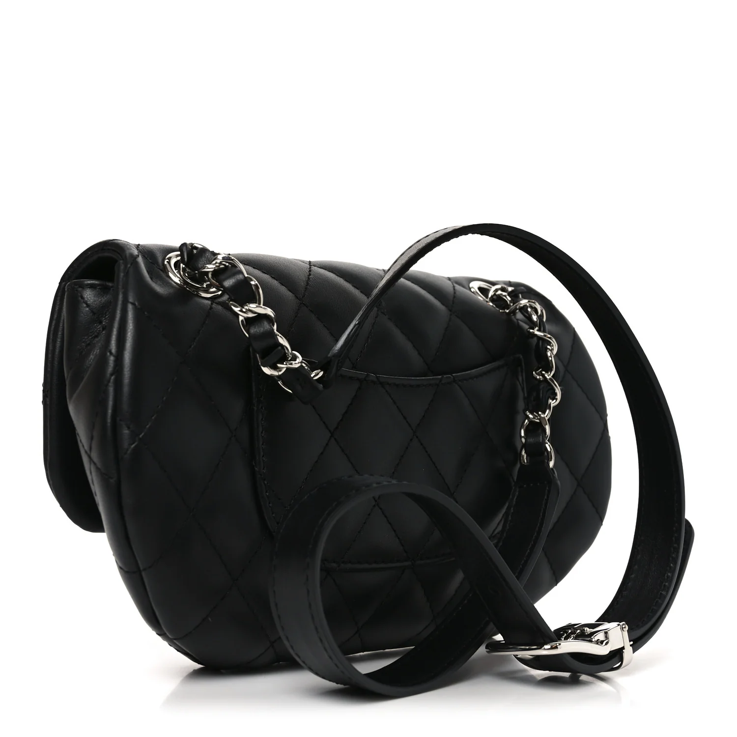 Calfskin Quilted CC Uniform Flap Belt Bag Black - Image 4