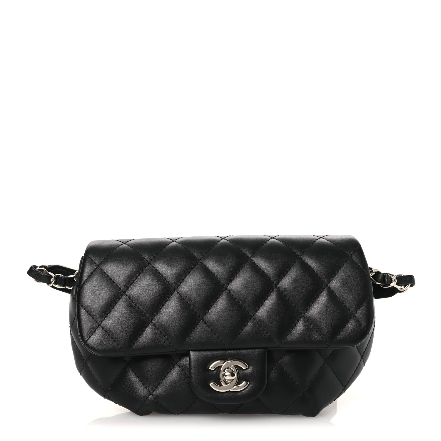 Calfskin Quilted CC Uniform Flap Belt Bag Black