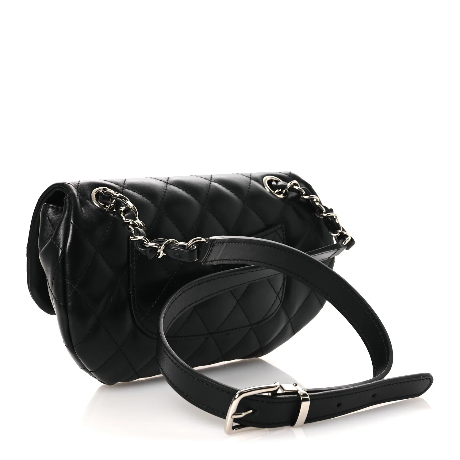 Calfskin Quilted CC Uniform Flap Belt Bag Black - Image 3