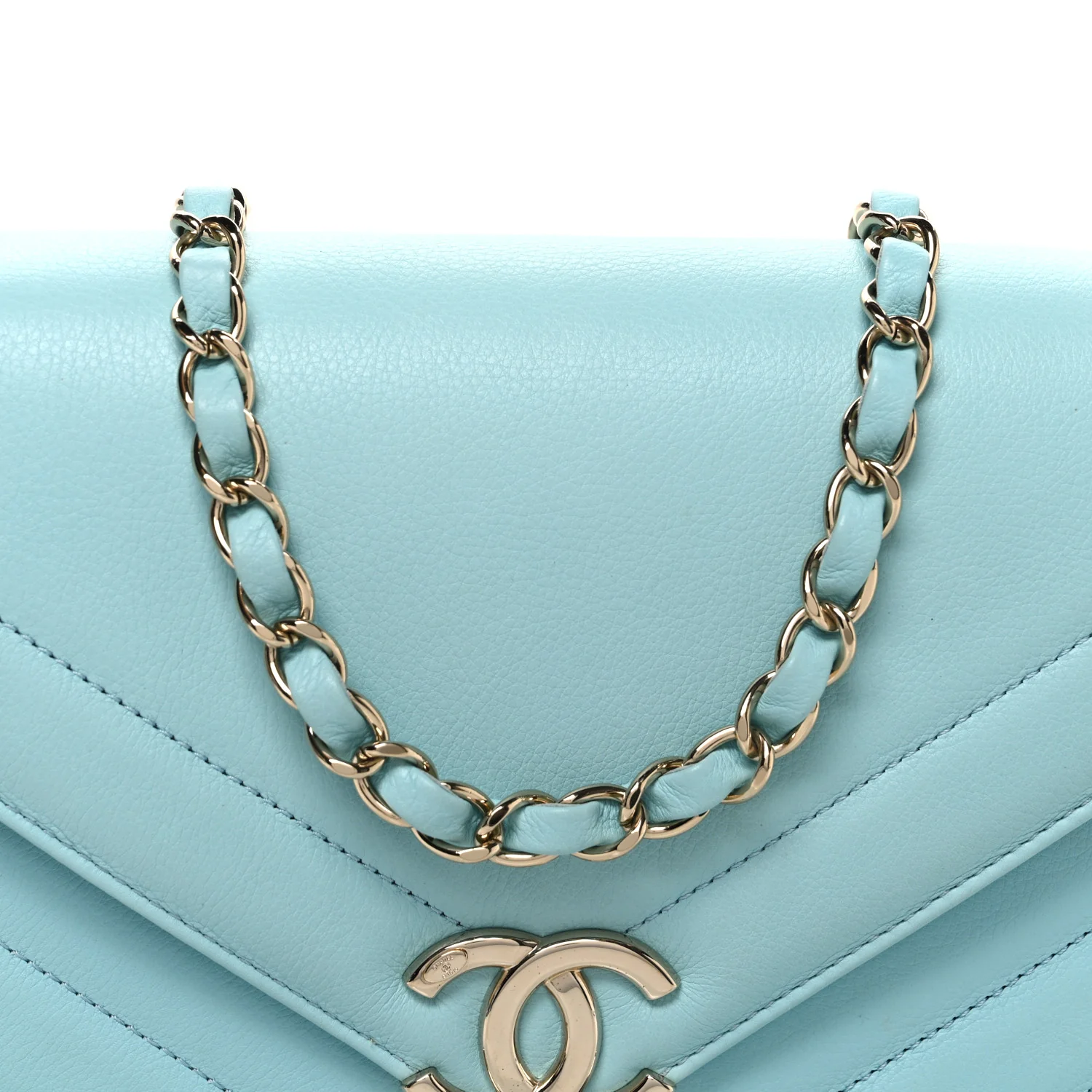 Calfskin Quilted Chevron Envelope Flap Turquoise - Image 7
